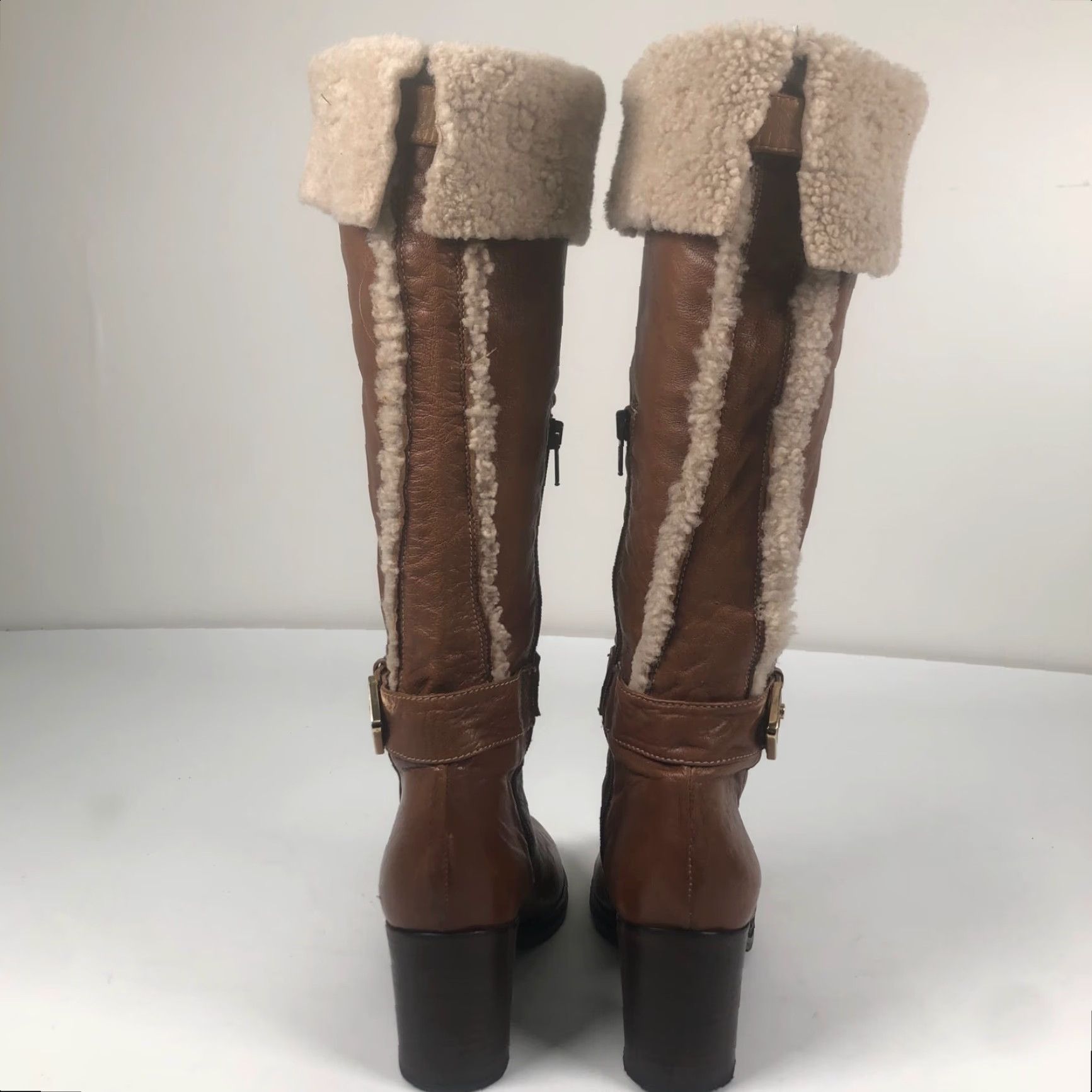 Vintage VINTAGE Napoleoni Boots Women Brown Knee High 9 US / 40 EU Leather Block Heel 3.5” Fur Trim Zipper Winter 70s Bohemian Size US 9 / IT 39 - 5 Thumbnail