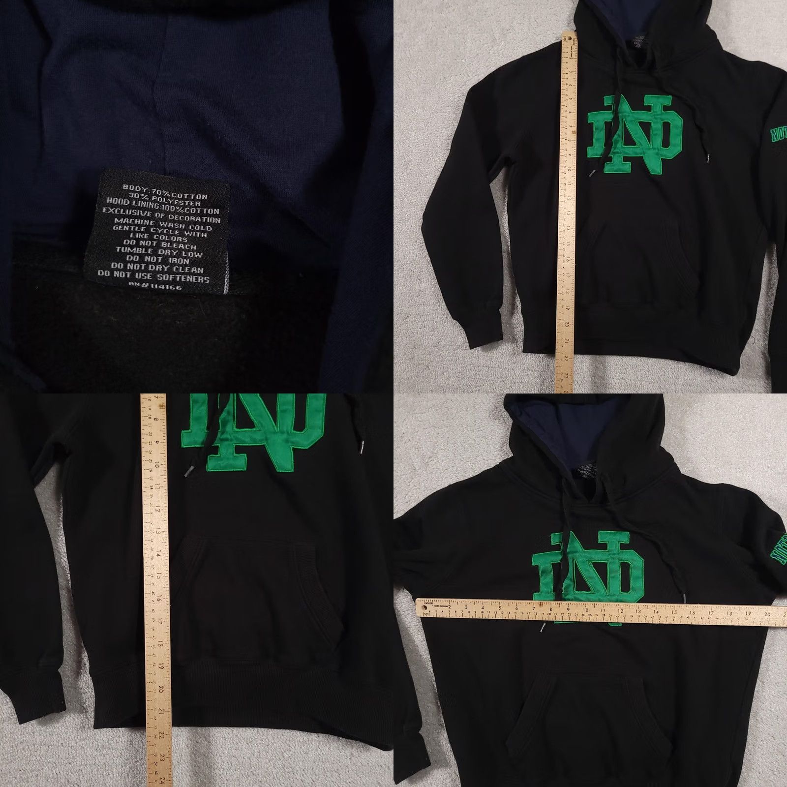 Vintage Notre Dame Hoodie Womens Small Black Colosseum Embroidered Pullover Sweatshirt NCAA Size S / US 4 / IT 40 - 8 Thumbnail