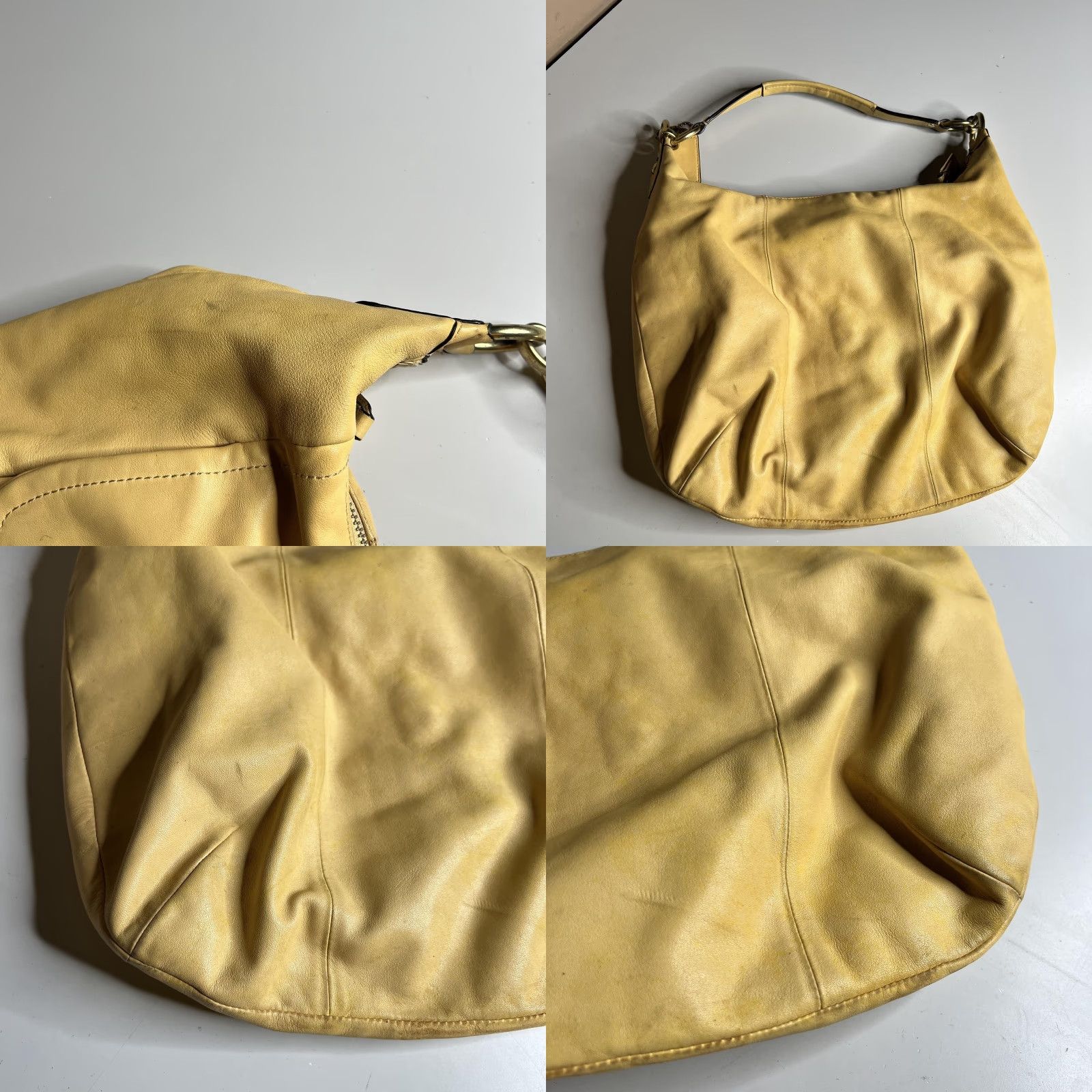 Coach Womens Large Yellow Leather Hobo Bag Shoulder Zip Front 