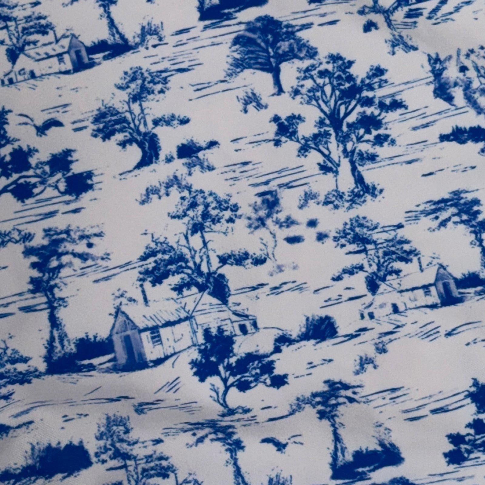 Other Blue and White Toile Print One-Piece Swimsuit, Women's Large Size ONE SIZE - 8 Thumbnail