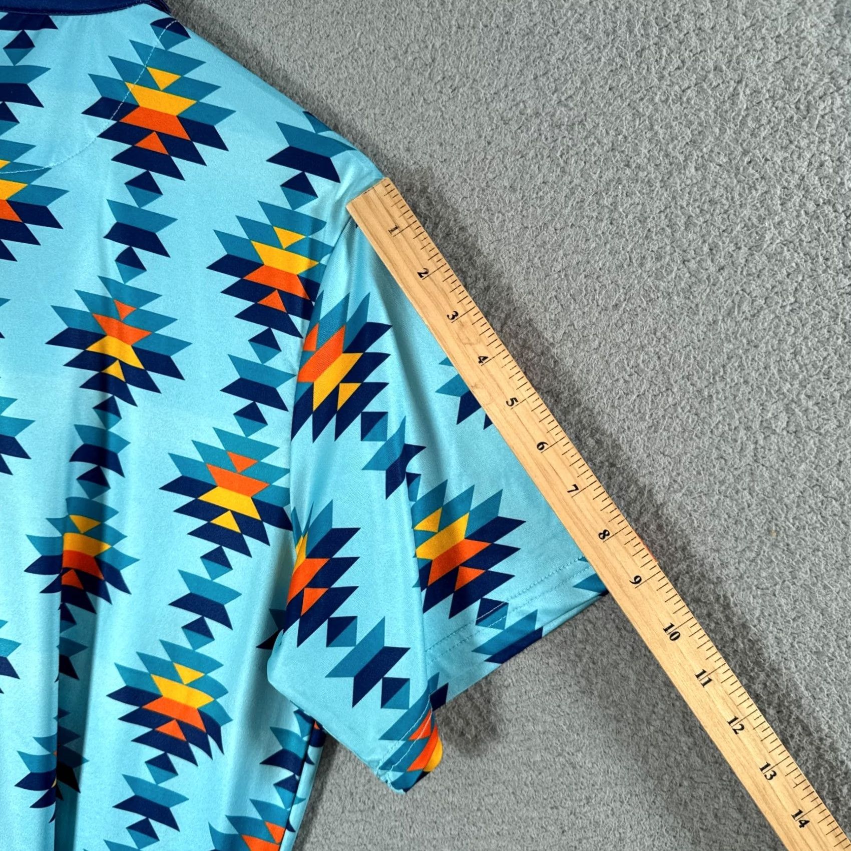 Vintage Pins & Aces Polo Shirt Mens L Blue Aztec Southwestern Print Golf Performance Shirt Size US L / EU 52-54 / 3 - 5 Thumbnail