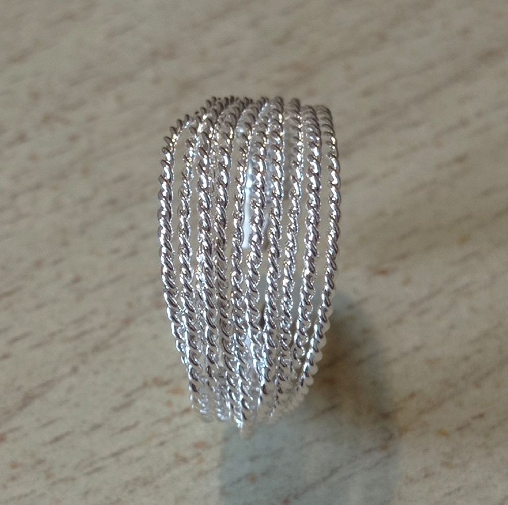 Designer × Vintage Vintage Twist Stripes Chain Shiny Silver Ring Punk Rave Size ONE SIZE - 4 Thumbnail