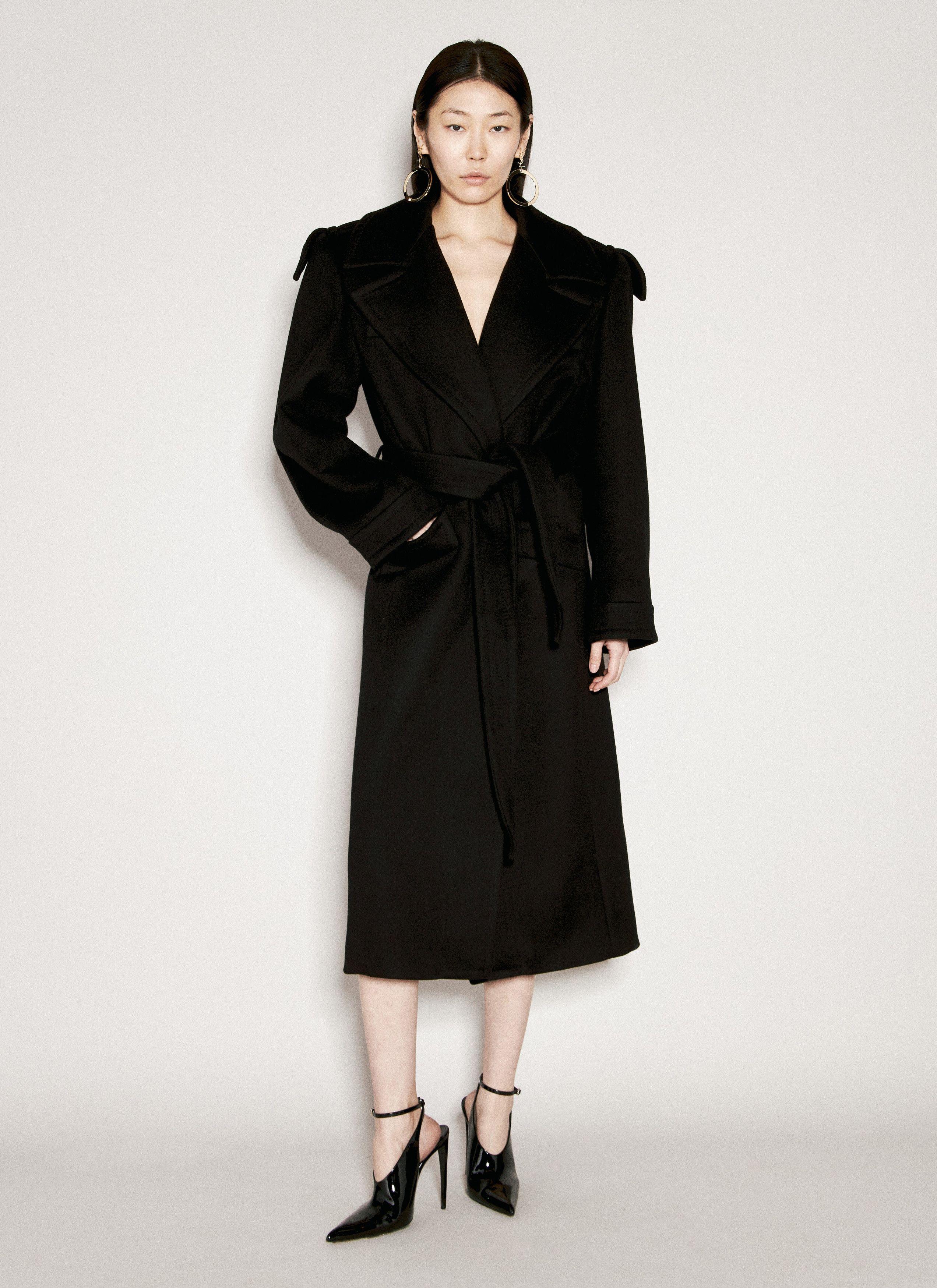 Saint Laurent Paris o1b1hav111025 Cashmere And Wool Belted Coat in Black Size S / US 4 / IT 40 - 1 Thumbnail