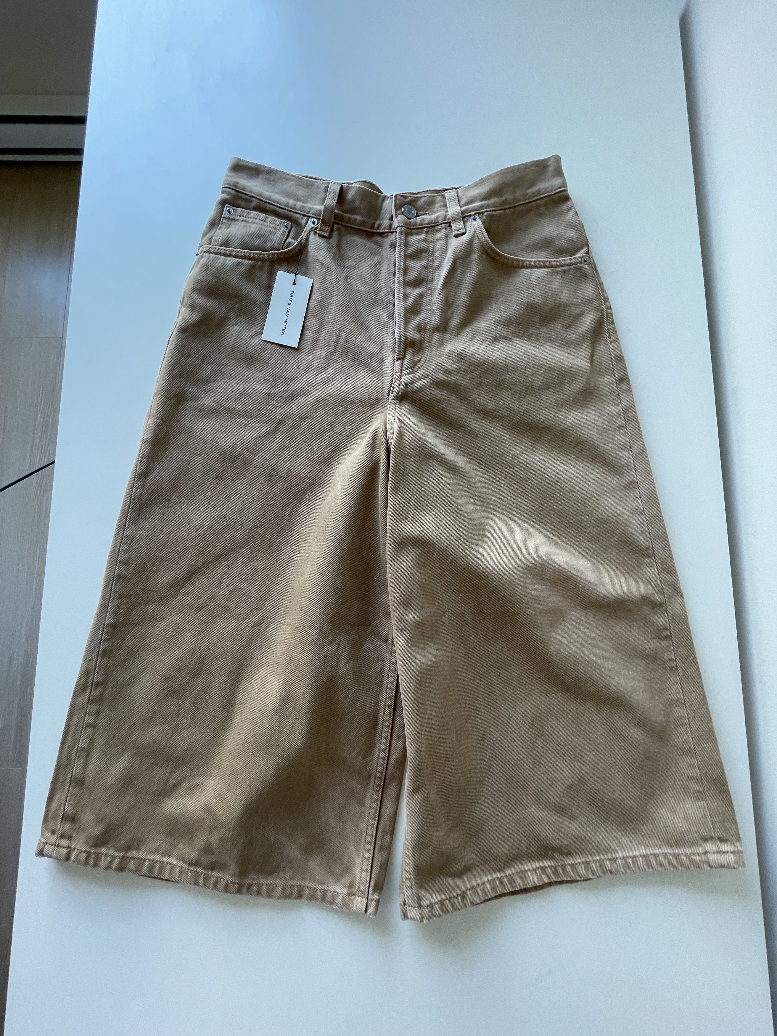 Pre-owned Dries Van Noten Pino Oversized Denim Shorts In Camel