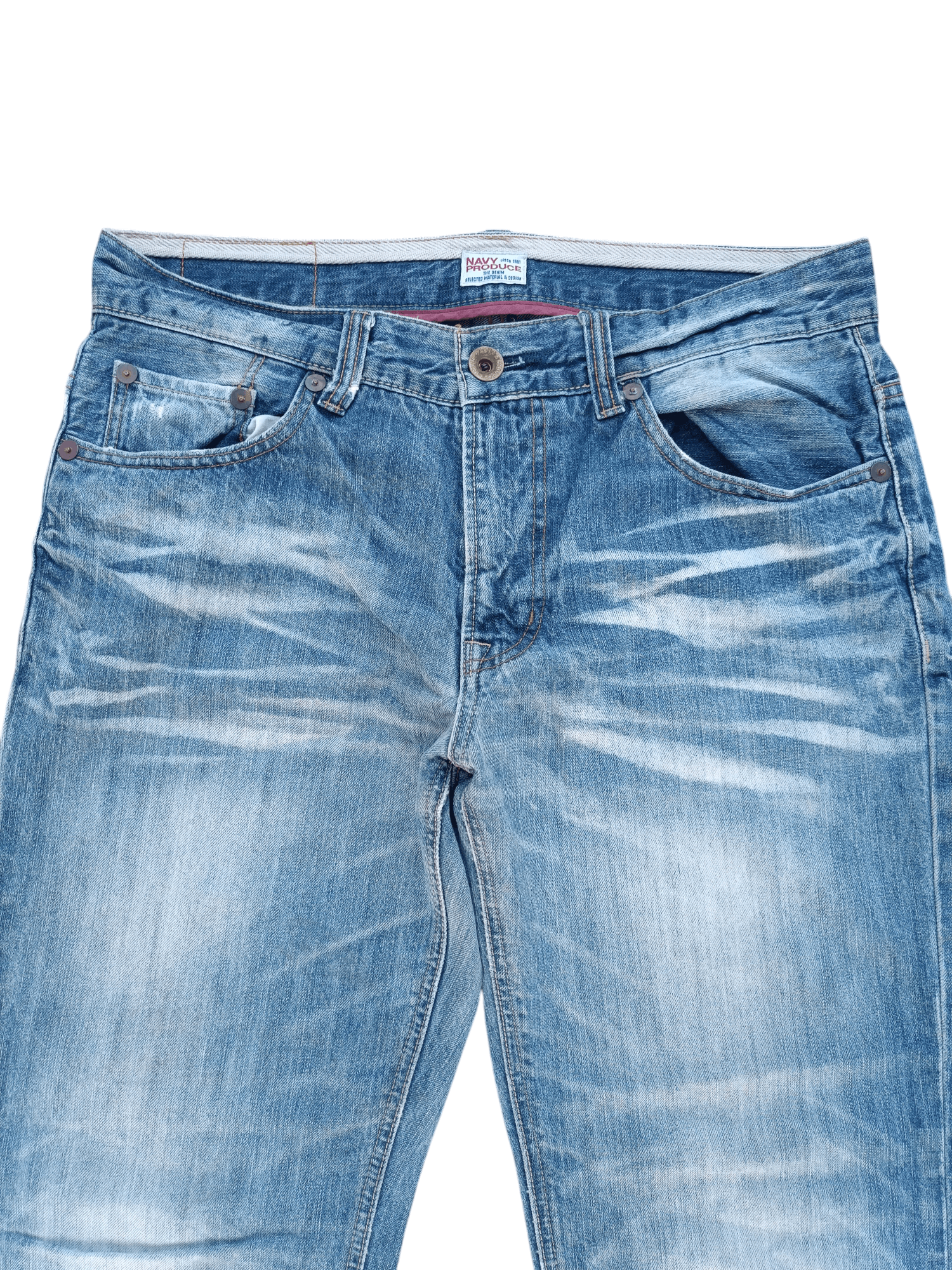 Japanese Brand Navy Produce Distressed Whiskers Faded Denim E206 Size US 34 / EU 50 - 8 Thumbnail