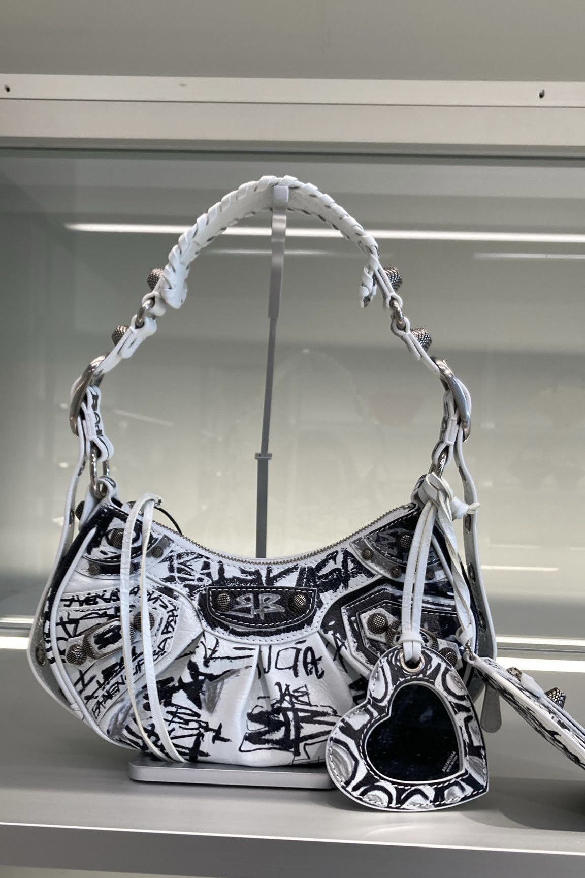 Balenciaga Cagole Xs Graffiti Shoulder Bag in White, Women's