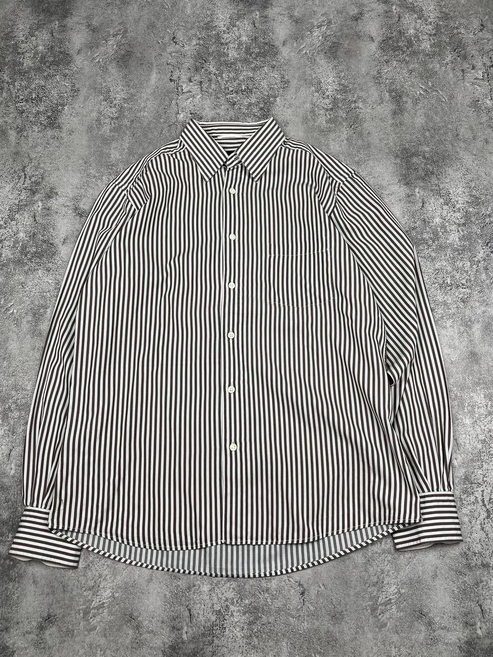 Z Zegna Ermenegildo Zegna Men Striped Shirt Brown White Size L Size US L / EU 52-54 / 3 - 1 Thumbnail