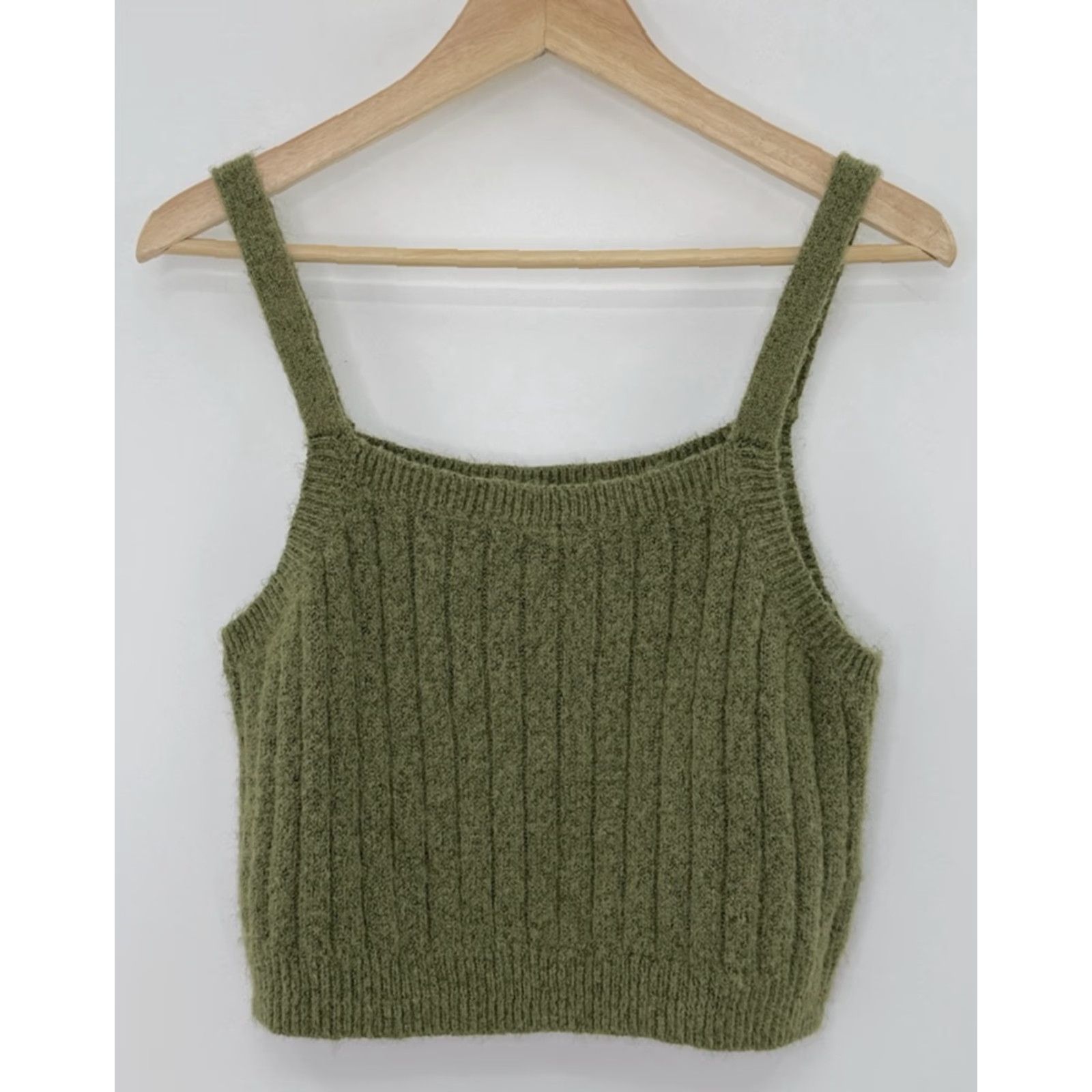 Vintage Wild Fable Tank Top Blouse Cropped Square Neck Sleeveless Strappy Green L Boho Festival Women's Regular Size L Vintage No N/A Size L / US 10 / IT 46 - 2 Thumbnail