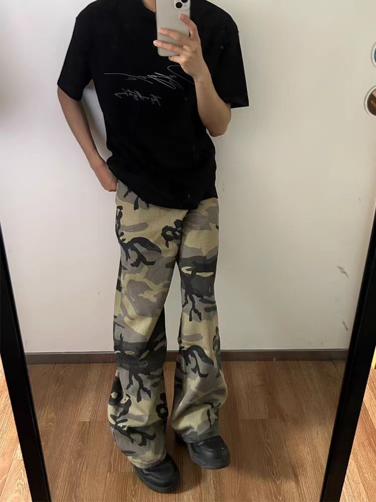 Straight leg camouflage washed vintage casual jeans