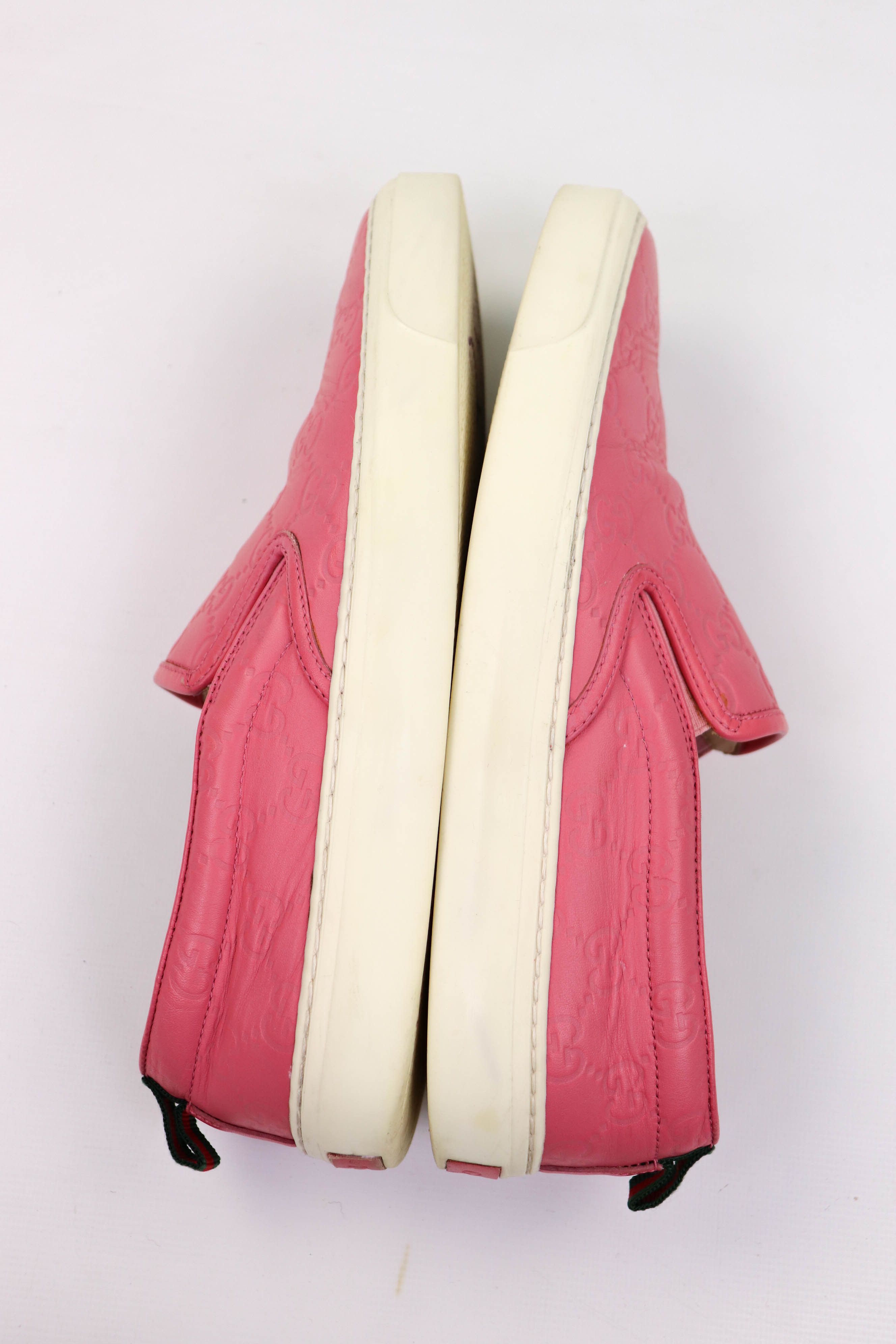 Gucci “Fashion Pink” Leather GG Monogram Slip On Shoes