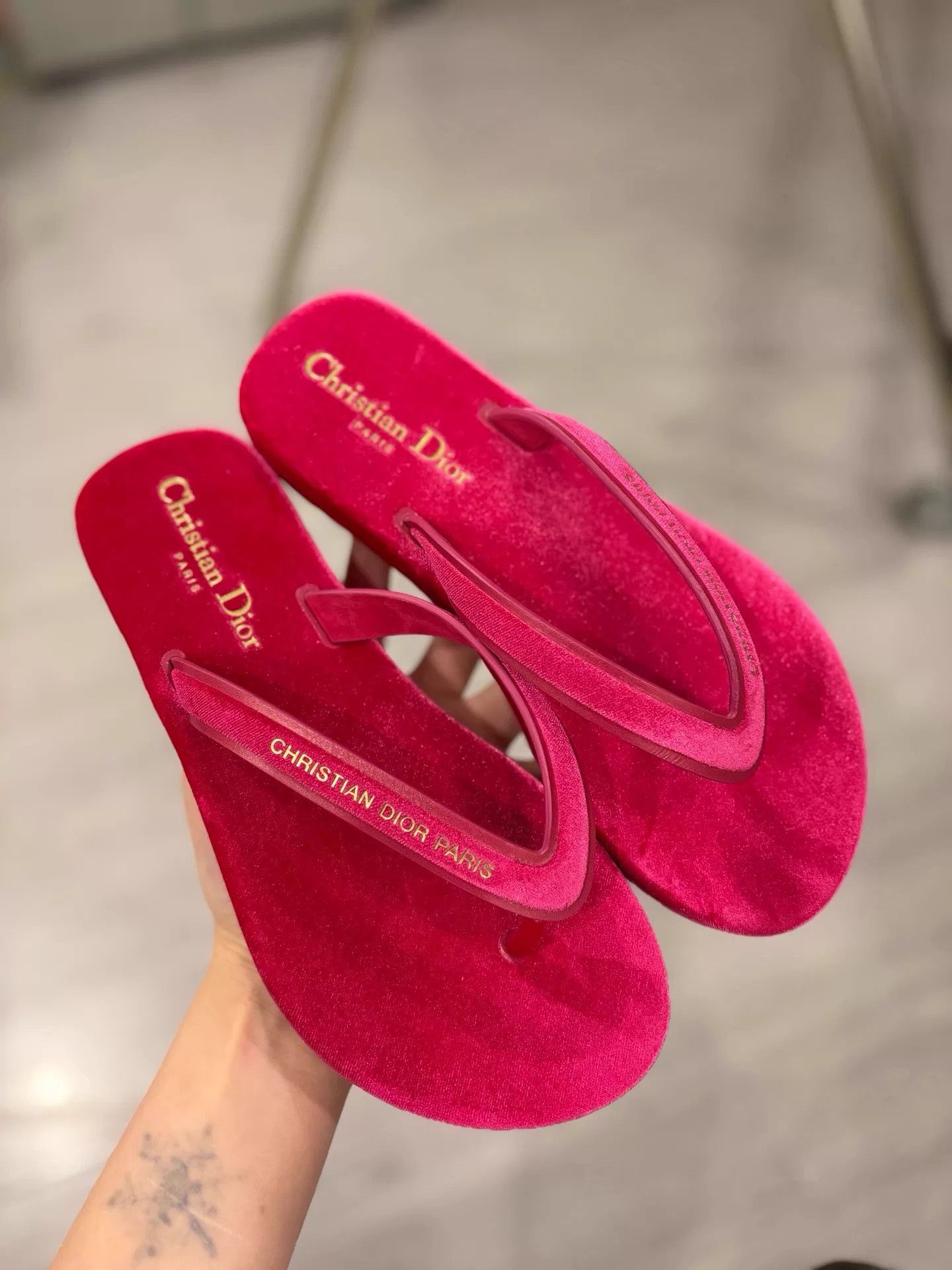 Dior Dior Women's SS Unworn Magenta Flocked Slides 36,38,39 (1/2-1 Size Up) Size US 5.5 / IT 35.5 - 1 Thumbnail