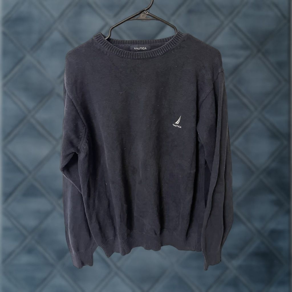 Nautica Nautica Mens Sweater Medium Navy Blue Long Sleeve Logo Crew Neck Cotton Pullover Knit All Seasons Casual Size US M / EU 48-50 / 2 - 1 Thumbnail