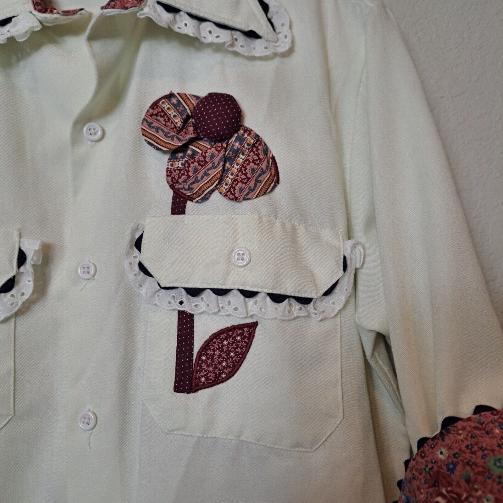 Other Vintage Eyelet Ruffle Patchwork Hippie Blouse Shirt Kitschy Size M / US 6-8 / IT 42-44 - 4 Thumbnail