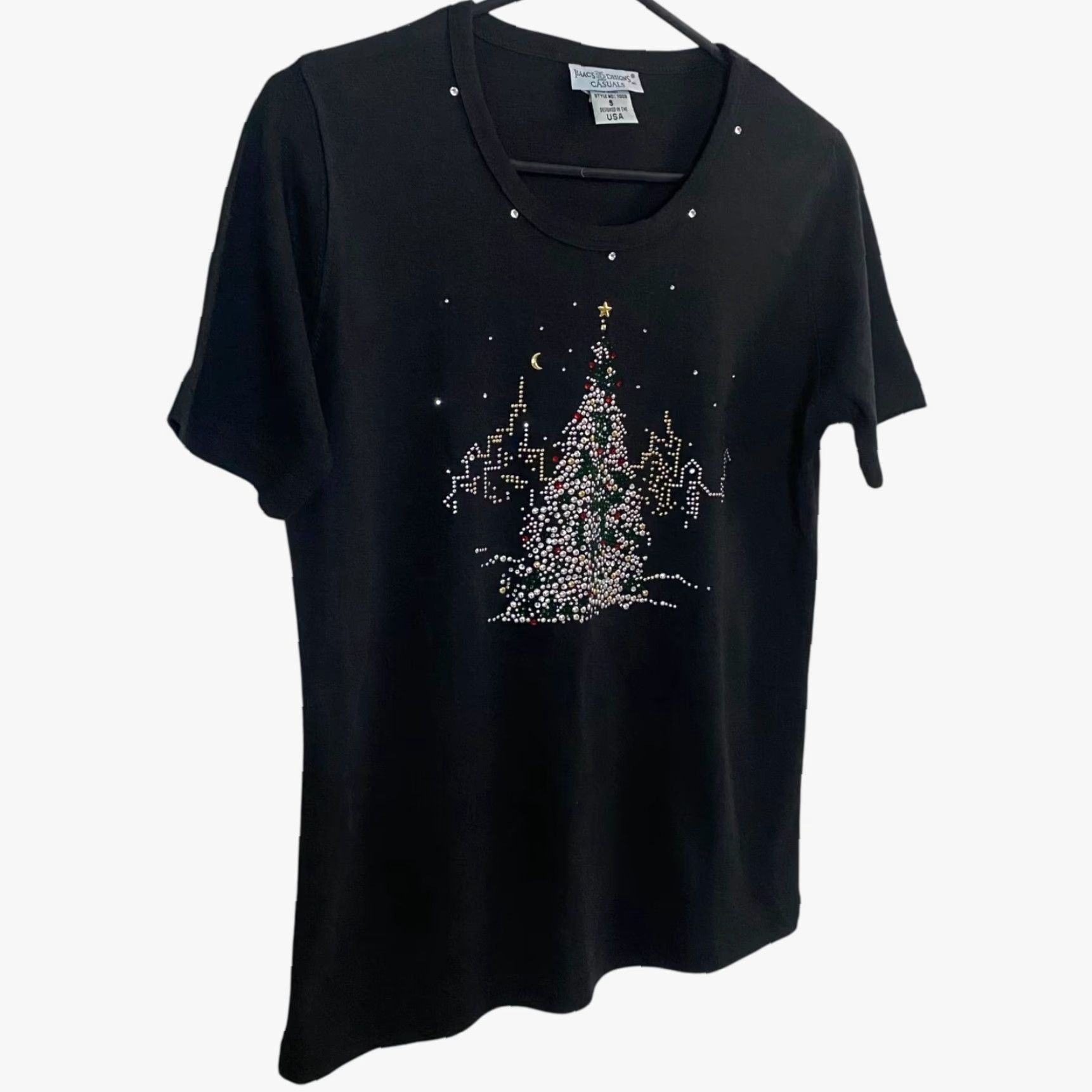 4SDESIGNS VINTAGE Isaac's Designs Bedazzled Rhinestone Embellished Christmas T-Shirt Women's Small Size S / US 4 / IT 40 - 3 Thumbnail