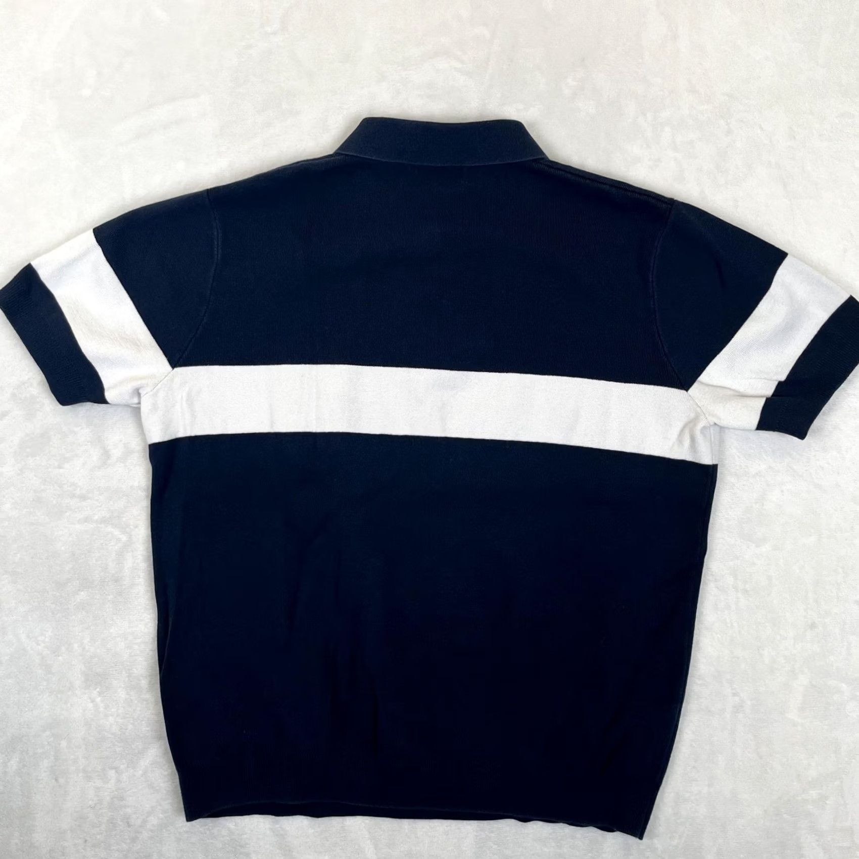 Mango Mango MNG Man Polo Shirt Mens Large Blue White Stripe 1/4 Zip Short Sleeve Knit Size US L / EU 52-54 / 3 - 6 Thumbnail
