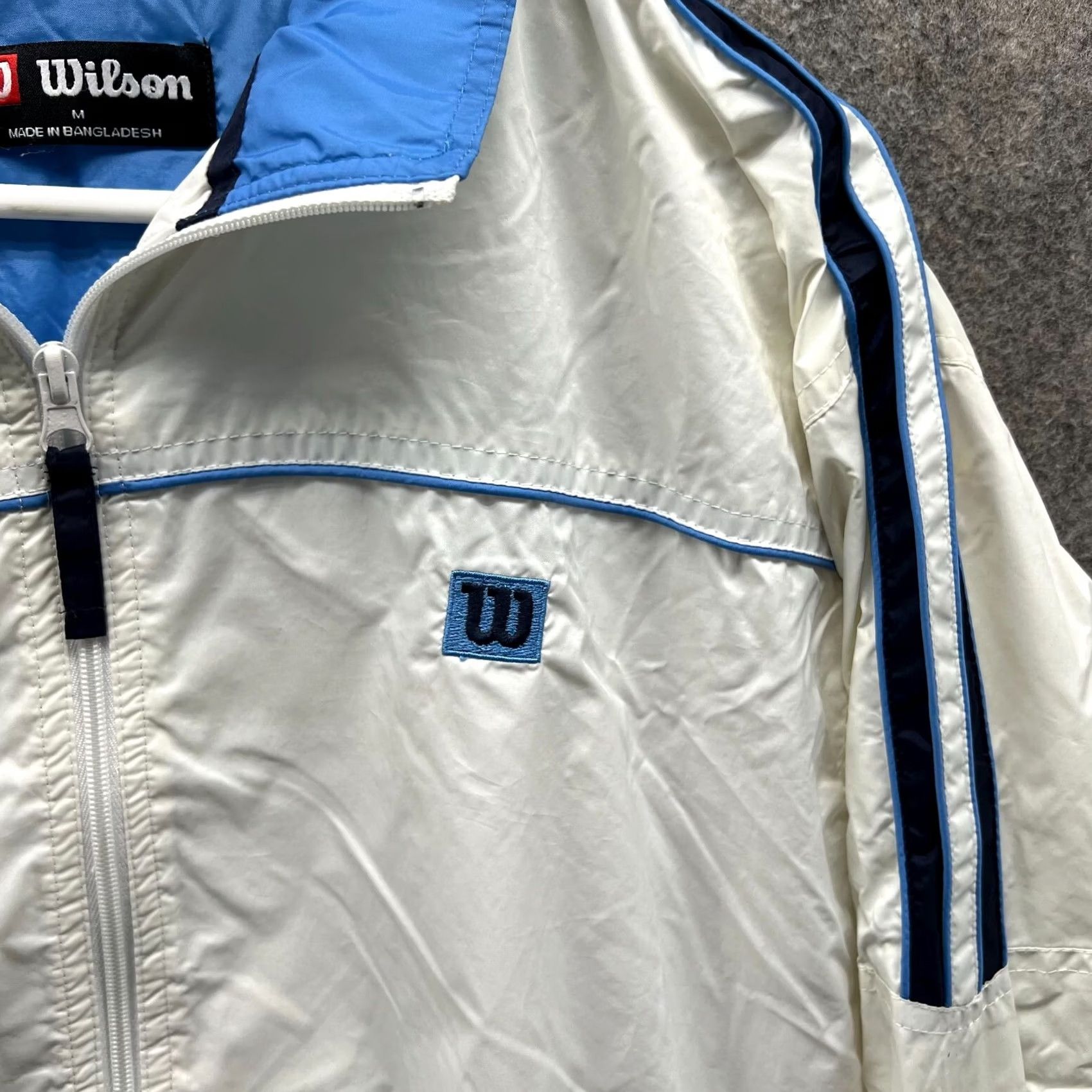 Wilson VINTAGE Wilson Jacket Mens M White Full Zip Track Windbreaker Nylon 90s Y2K Guess: 80s 90s Size US M / EU 48-50 / 2 - 5 Thumbnail