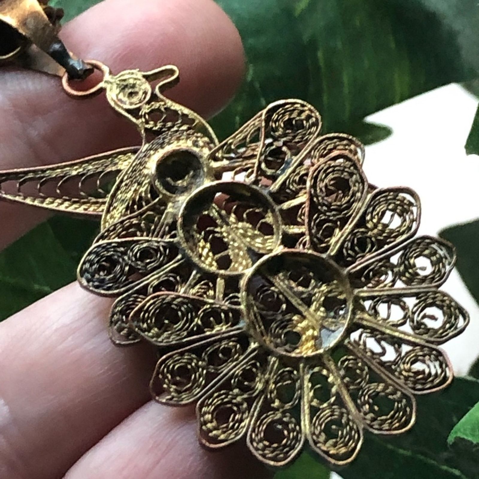 Handmade Handcrafted brass peacock filigree pendant w/chain Size ONE SIZE - 6 Thumbnail
