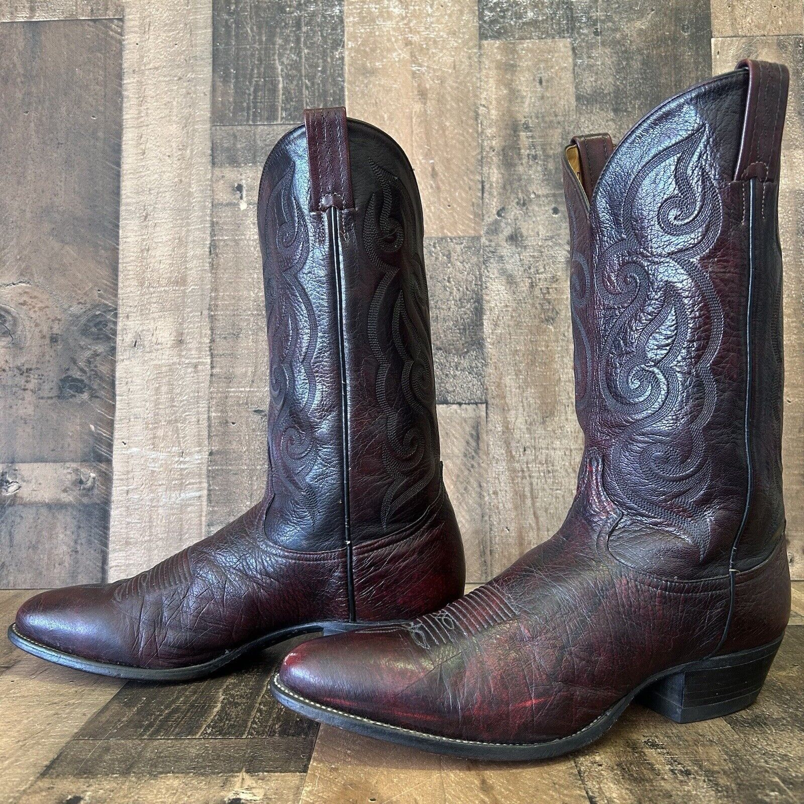 image of Tony Lama Vintage Smooth Ostrich Black Cherry Boots 13 D in Burgundy, Men's