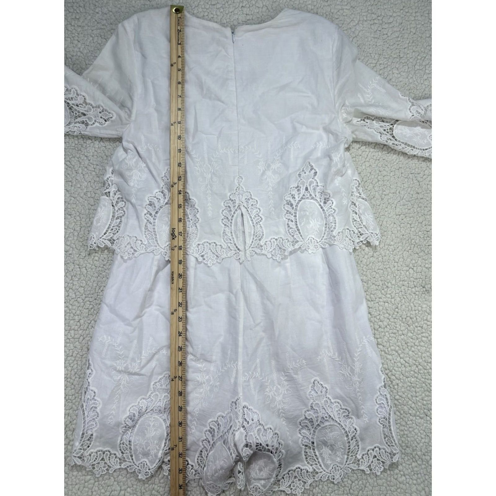 Saks Fifth Avenue Saks Fifth Avenue White Crochet Lace Romper Shirt Romper M Women Size 32" / US 10 / IT 46 - 6 Thumbnail