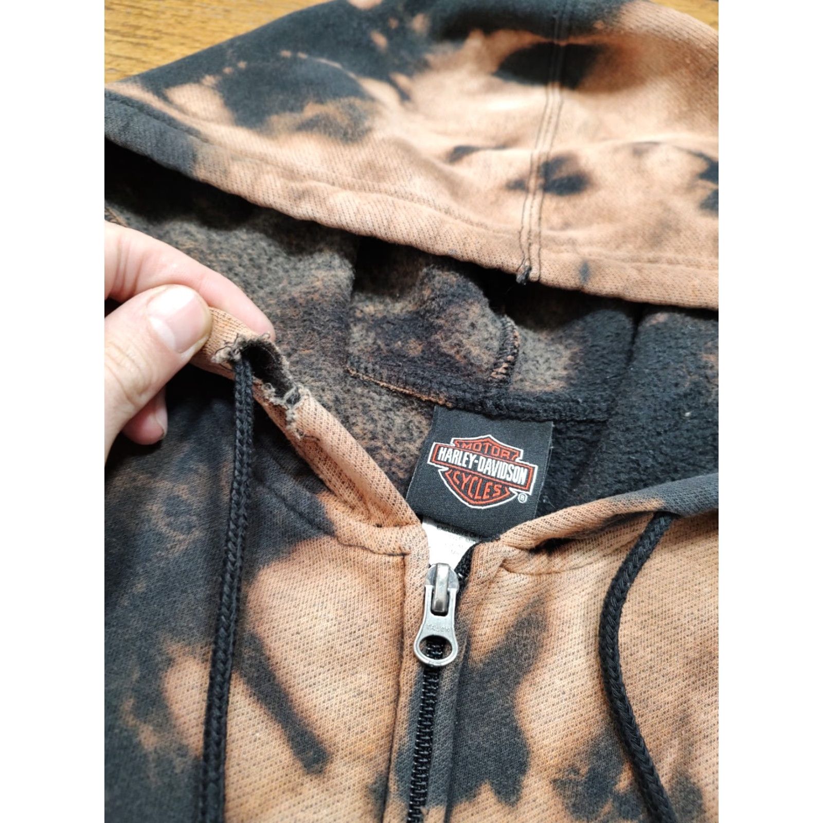 Harley Davidson Harley-Davidson Womens Sweatshirt Full Zip Hoodie S Black Biker Tie Dye Acid Wash Motorcycle Grunge Size S / US 4 / IT 40 - 6 Thumbnail