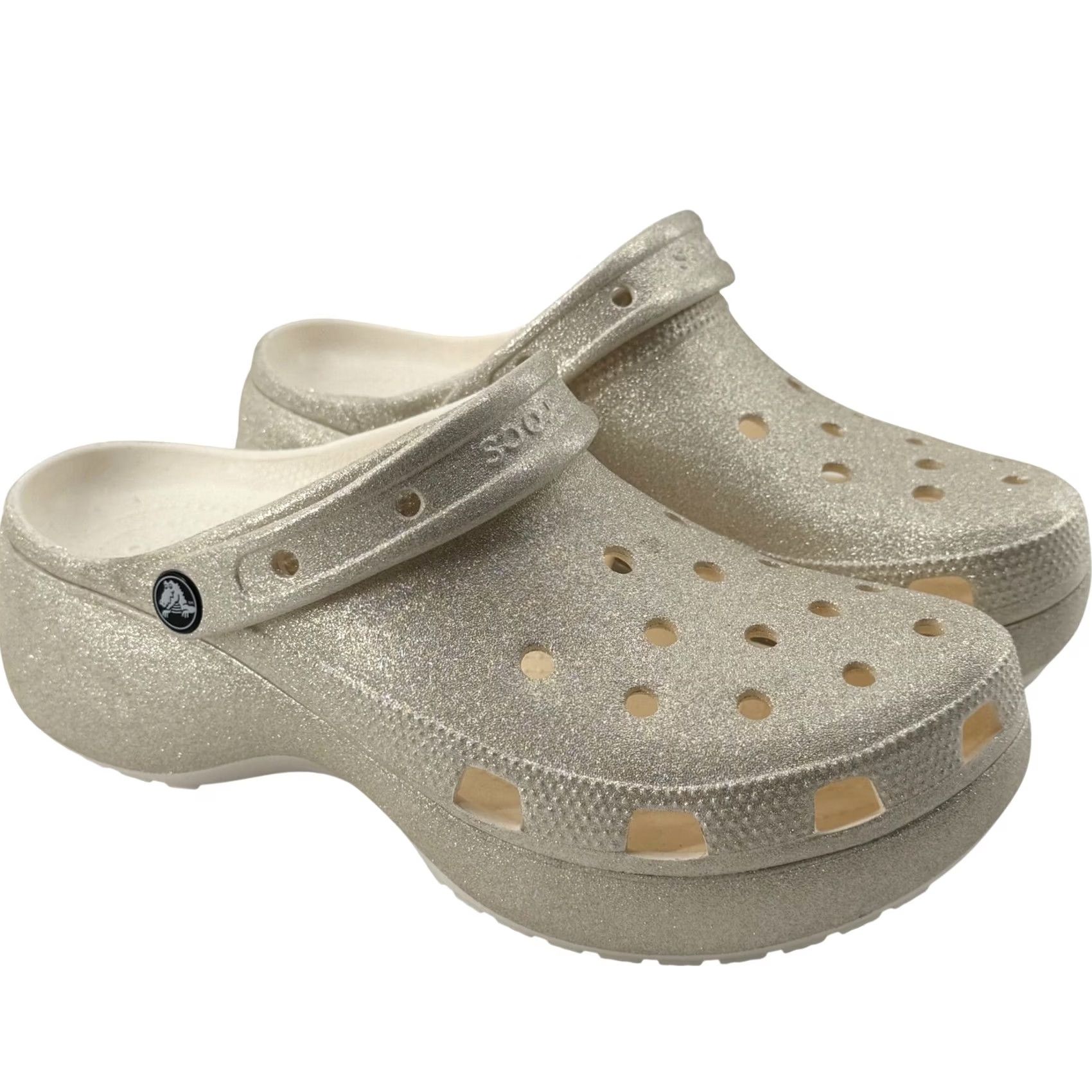 Crocs Crocs Classic Platform Glitter Clog Womens 11 Gold Champagne Platform Slip On Casual Shoes Size US 11 / IT 41 - 2 Thumbnail