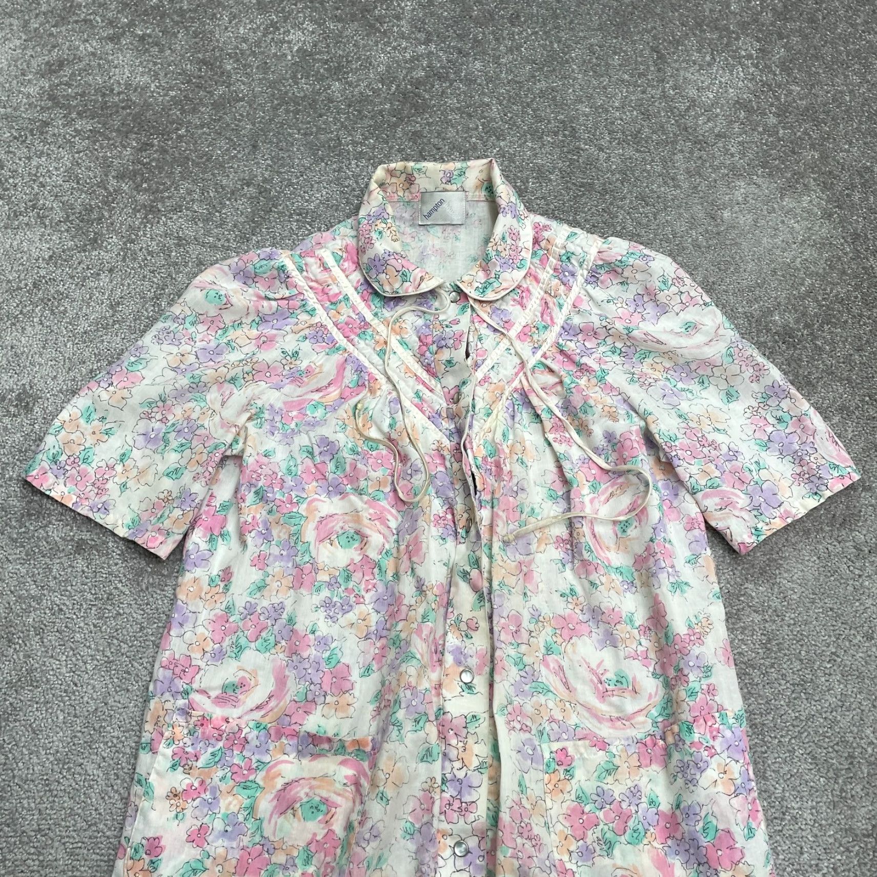 Vintage Hampton Dress Vintage Sleep Nightgown Womens M Multi Floral Short Sleeve Snap Knit Cotton Green 80s 90s Classic Nightwear Mens Womens Size M / US 6-8 / IT 42-44 - 3 Thumbnail