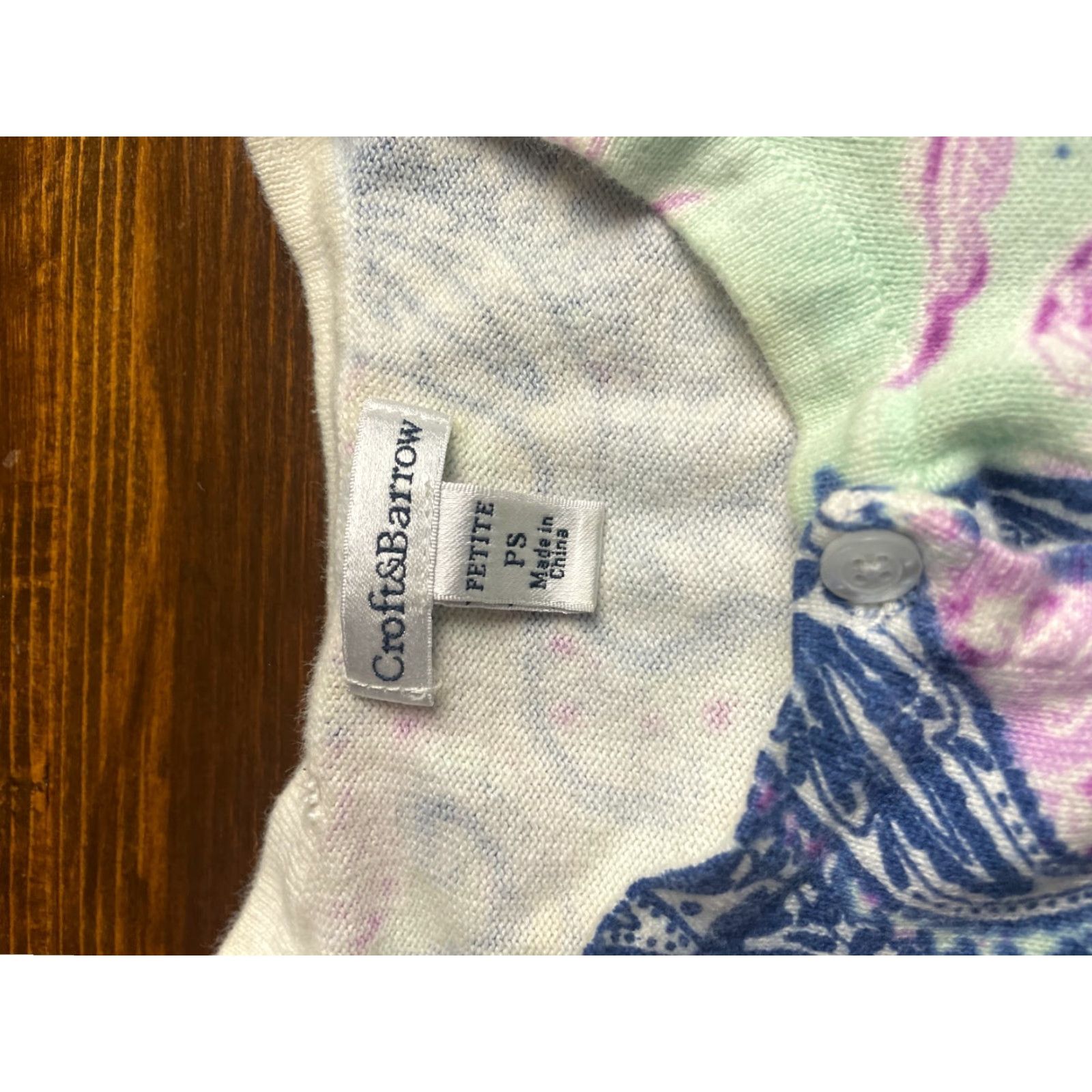 Croft & Barrow Croft&Barrow Sweater Women PS Petite Mint Blue Purple 3/4 Sleeve Paisley Crew Neck Cardigan Fall Winter Spring Casual Womens Size S / US 4 / IT 40 - 3 Thumbnail