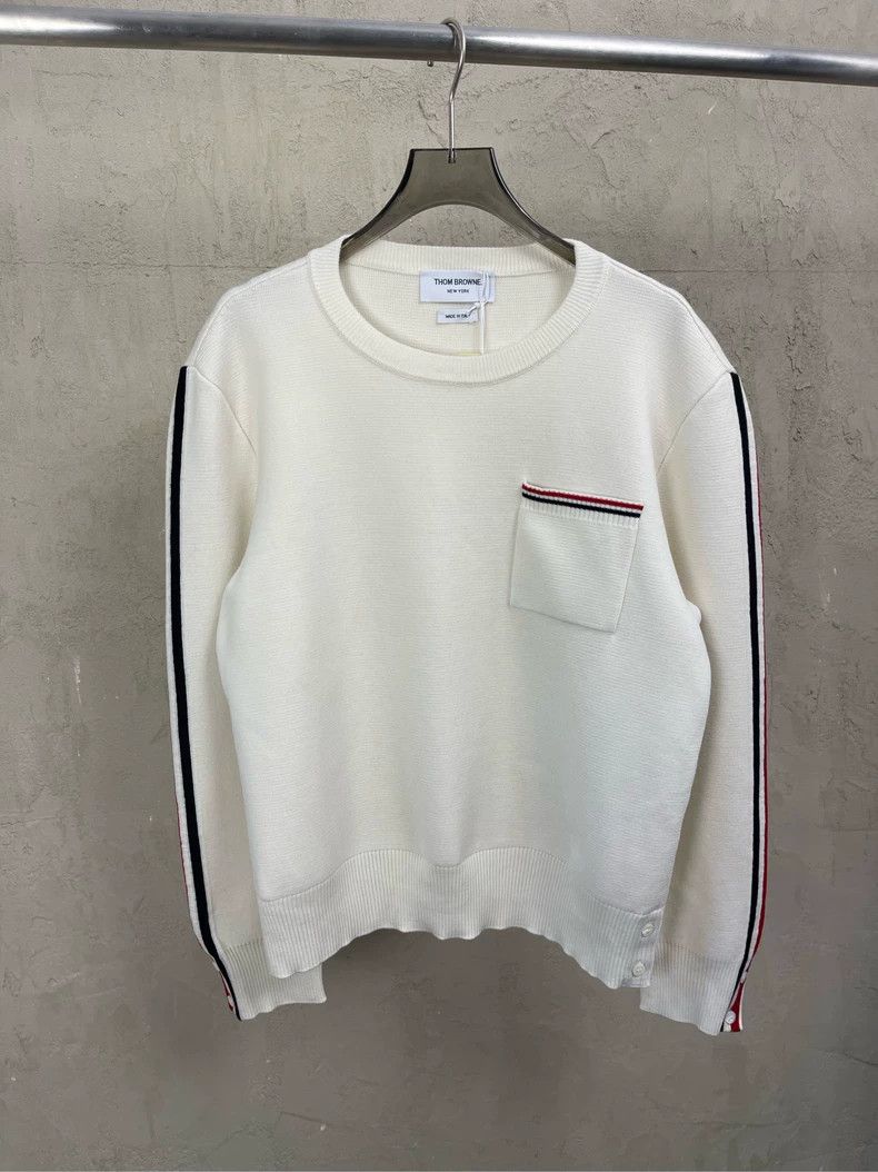 Thom Browne Thom browne Beige stripe round-neck wool sweater 2504-Nexta Size US XL / EU 56 / 4 - 2 Thumbnail