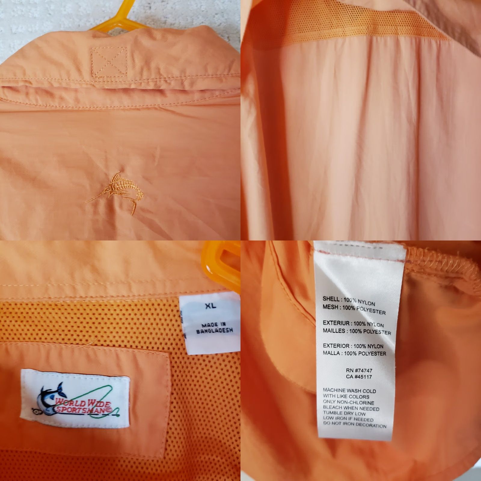 Vintage World Wide Sportsman Shirt Men XL Orange Vented Fishing Button Up Short S Poly Nylon Polyester Pocket Logo Size US XL / EU 56 / 4 - 9 Thumbnail
