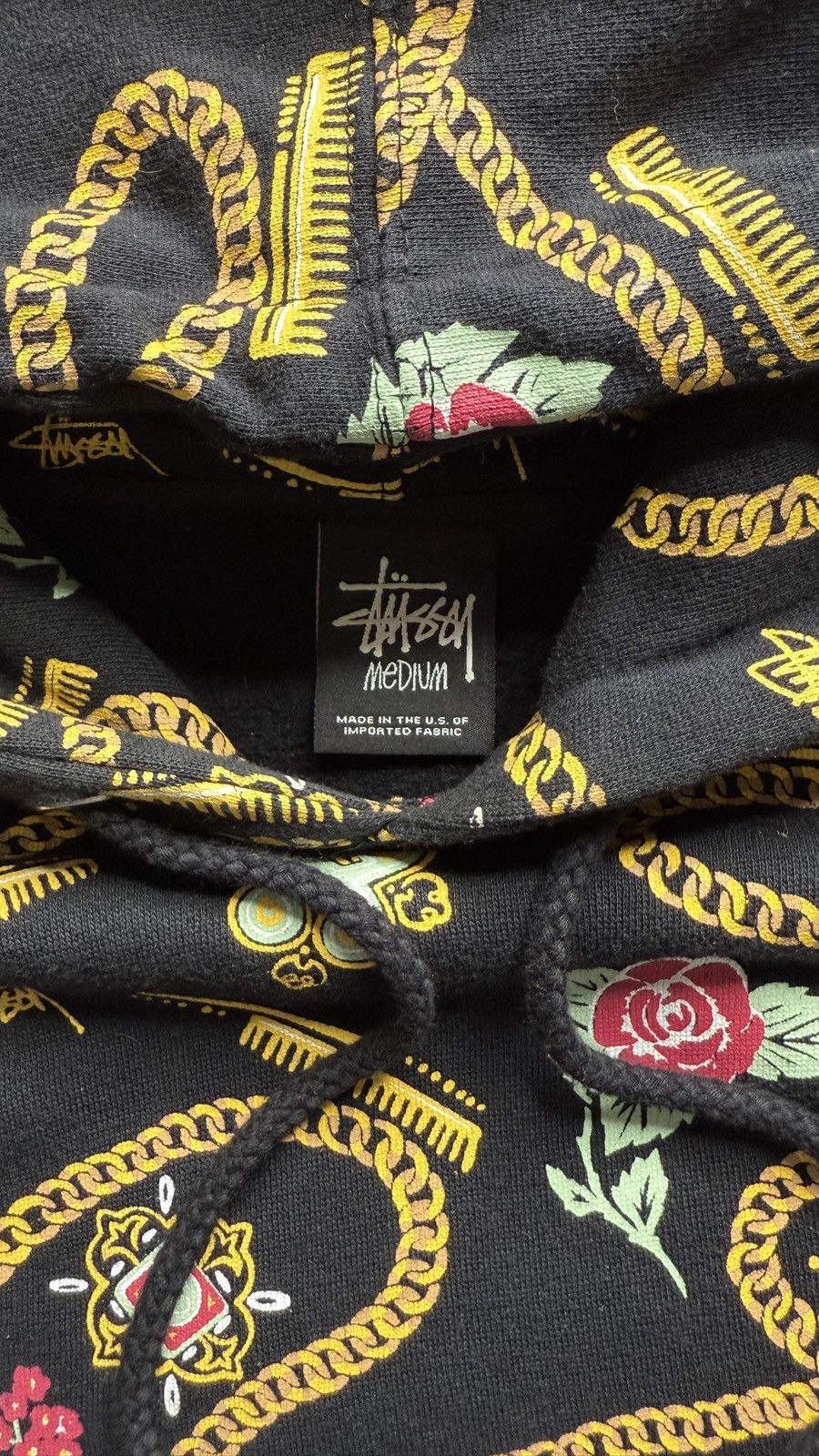 Stussy Stüssy Gold Chain Rose Hoodie – Black – Size M Size US M / EU 48-50 / 2 - 3 Thumbnail