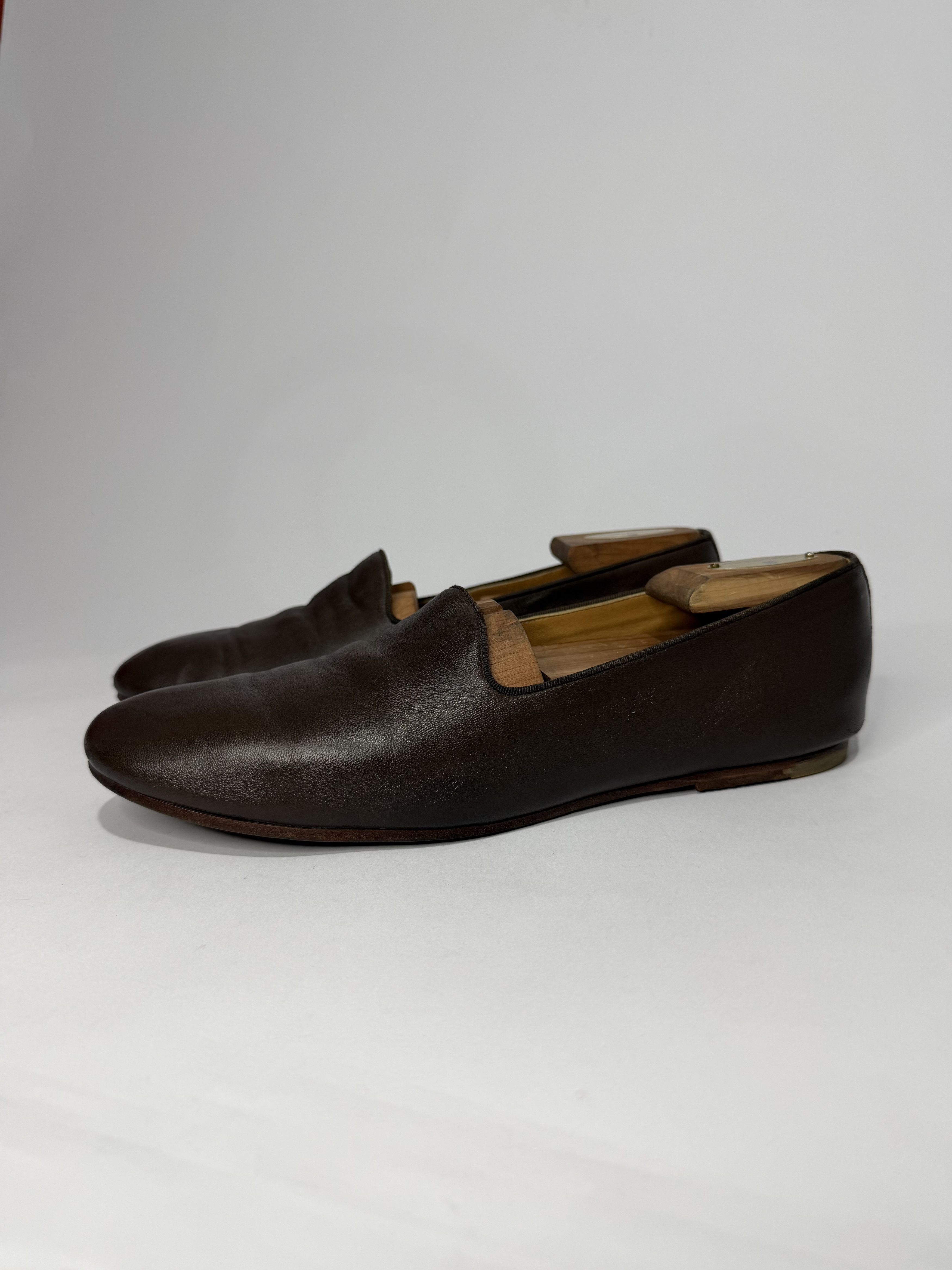 Hermes Hermes Brown Leather Smoking Slippers Size US 8 / EU 41 - 1 Thumbnail