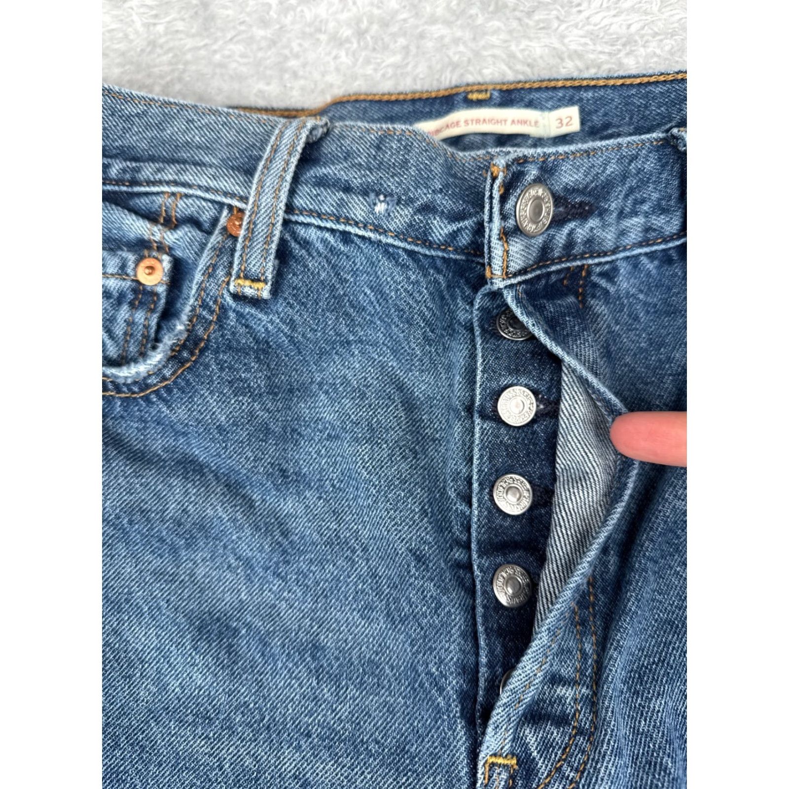 Levi's Levi's Premium Jeans Women 32 Blue Distressed Big E Ribcage Straight Ankle 32x27 Jeans Womens Blue Distressed 90s Retro Pant Levi's Size 24" / US 00 / IT 34 - 5 Thumbnail