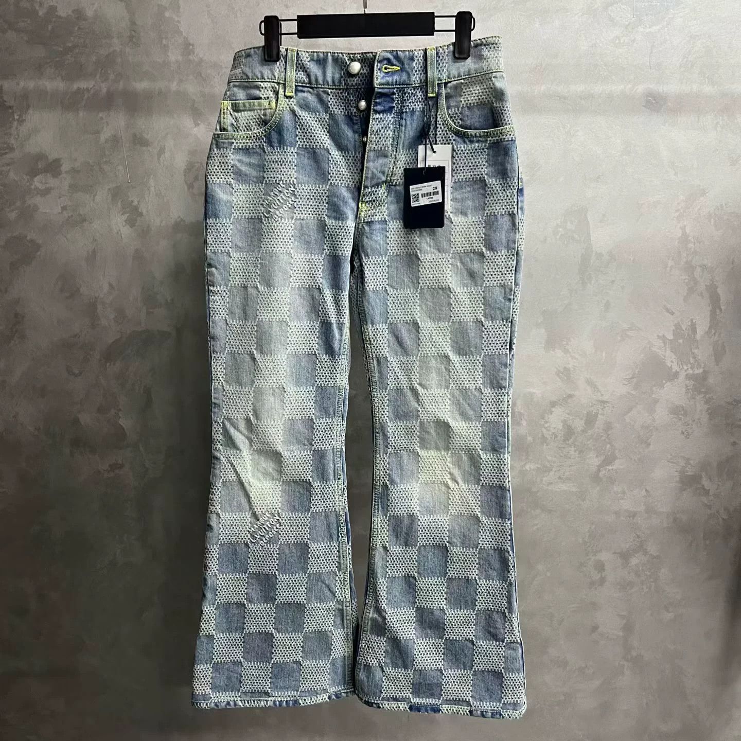 Louis Vuitton Blue Plaid Straight Jeans