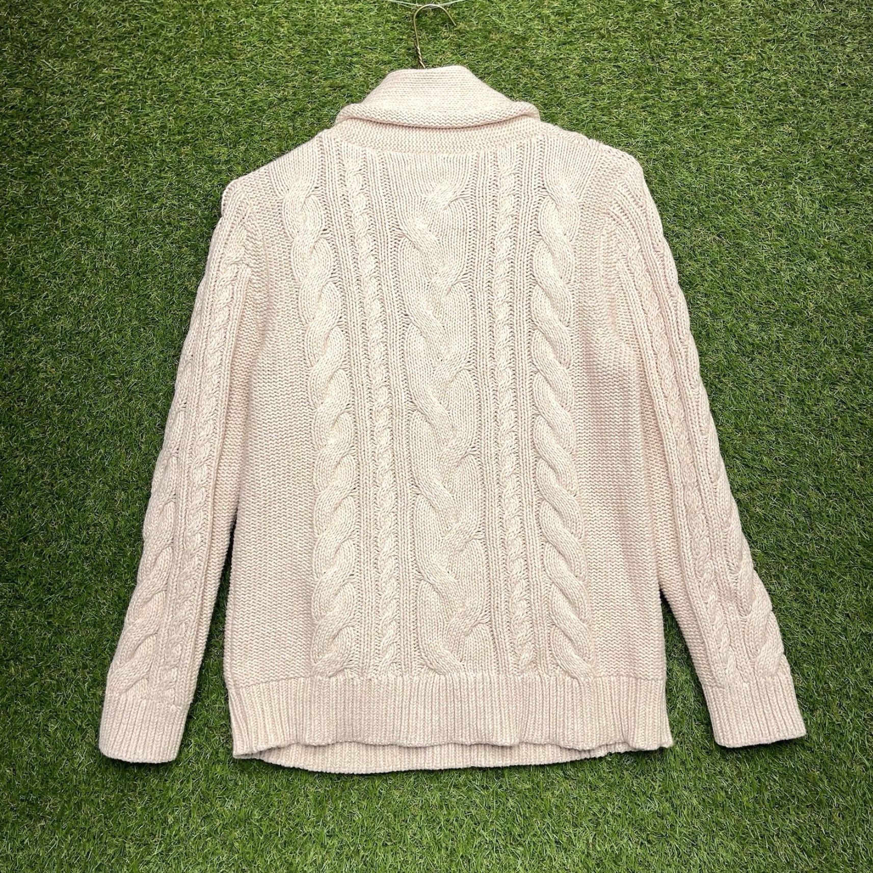 Vintage LL Bean Sweater Womens Medium Beige Cable Knit Funnelneck Pullover Chunky Y2K Size M / US 6-8 / IT 42-44 - 2 Thumbnail