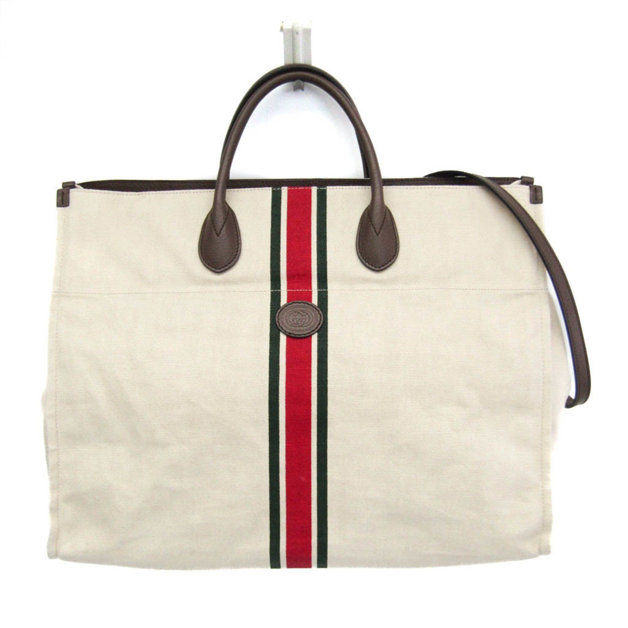 Gucci Sherry Line Interlocking G 658876 Men,women Canvas,leather Shoulder Bag,tote Bag Off-White, Women's