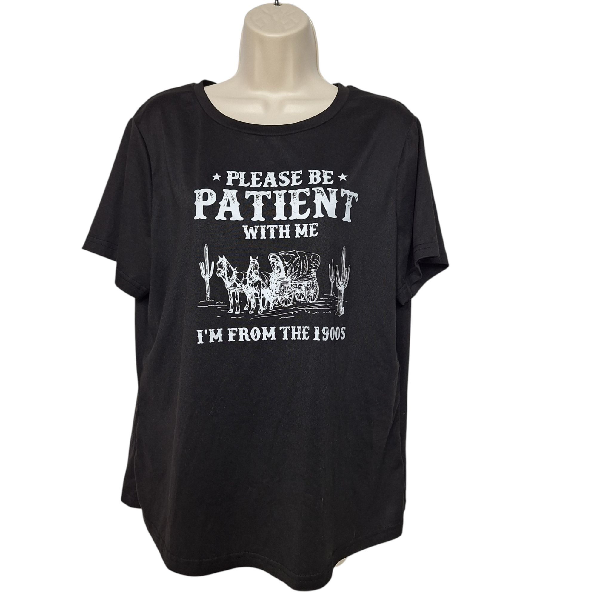 Shein SHEIN Graphic Tee Black Horse Wagon Western Retro Humor 1900 Size XXL / US 16-18 / IT 52-54 - 2 Thumbnail