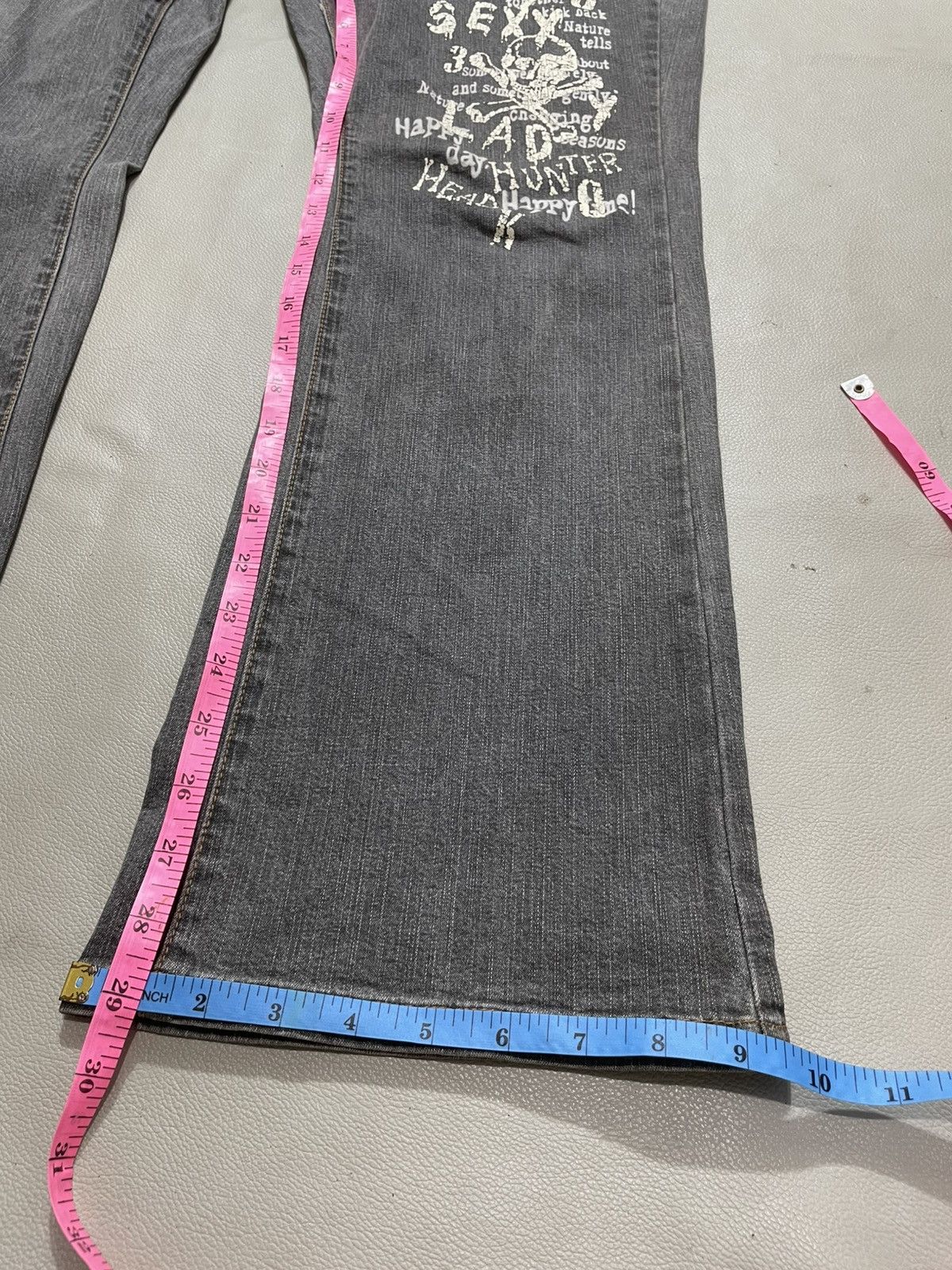 If Six Was Nine Japanese Punk Poem Flare Jeans Bootcut Washed Size US 35 - 12 Thumbnail