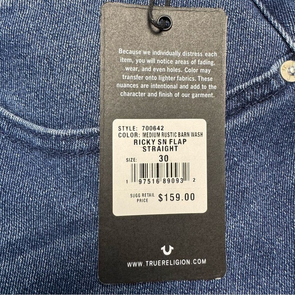 True Religion NWT New $159 True Religion Ricky Straight Leg Flap Pockets Size US 30 / EU 46 - 7 Thumbnail