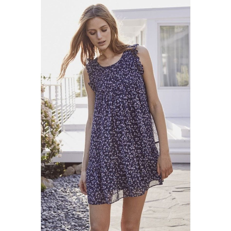 Joie Joie Tahoma Silk Blue Pintuck Floral Babydoll Ruffle Dress Size S / US 4 / IT 40 - 1 Thumbnail