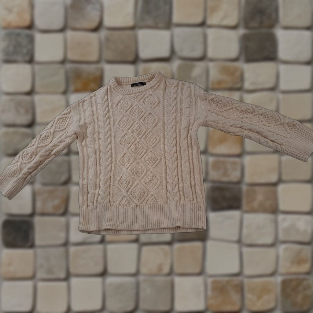 Vintage VINTAGE Cable-Knit White Woman Long Sleeve Sweater M Cotton Blend Pullover Winter Season Women Grade Regular Size M / US 6-8 / IT 42-44 - 1 Thumbnail