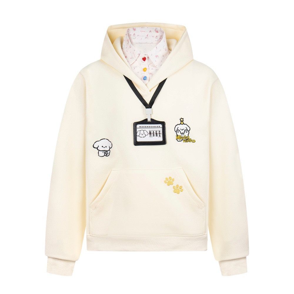 Vintage Men's trendy loose cartoon embroidered fake two-piece hoodie Size US L / EU 52-54 / 3 - 1 Thumbnail