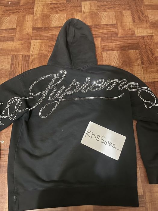 Supreme Supreme Rhinestone Script Hoodie | Grailed