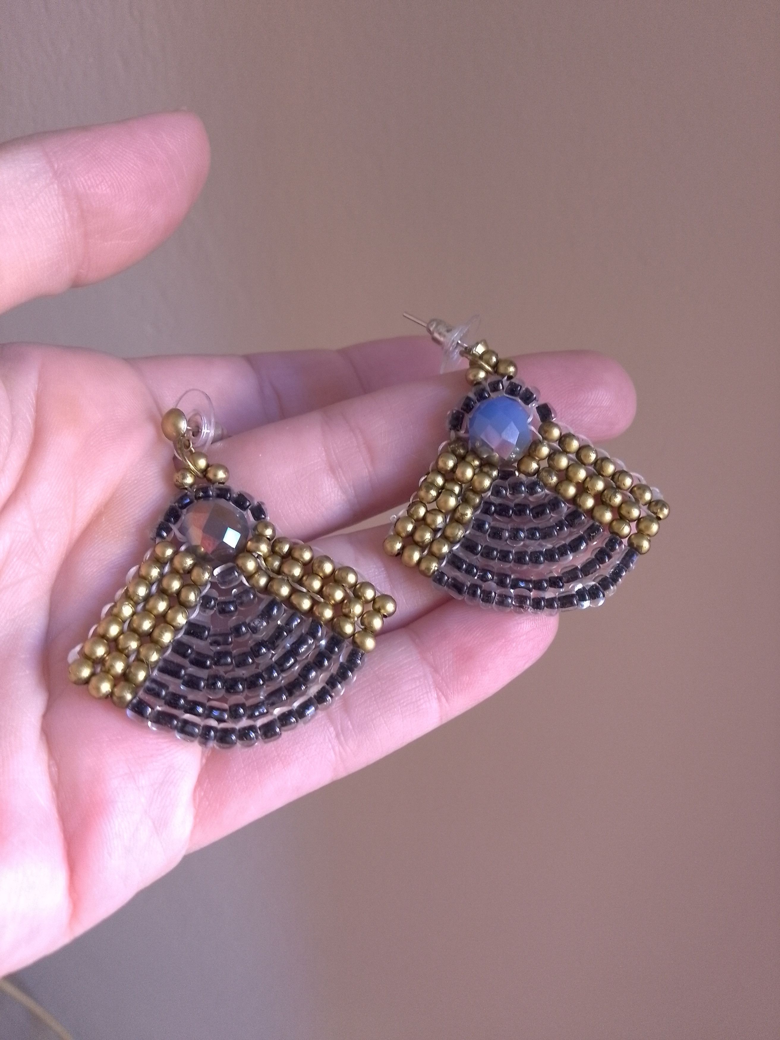 Handmade Earrings Black Ethnic Egyptian Style Iridiscent Blue Crystal Size ONE SIZE - 2 Thumbnail