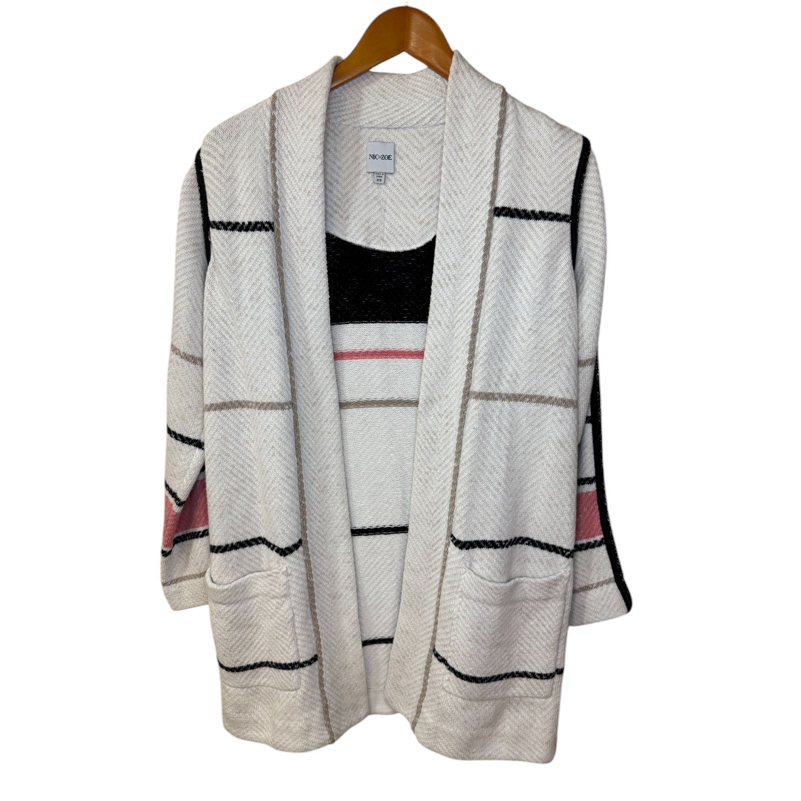NIC+ZOE Nic+Zoe Cardigan Women X Small Beige Striped Open Preppy Size XS / US 0-2 / IT 36-38 - 1 Thumbnail