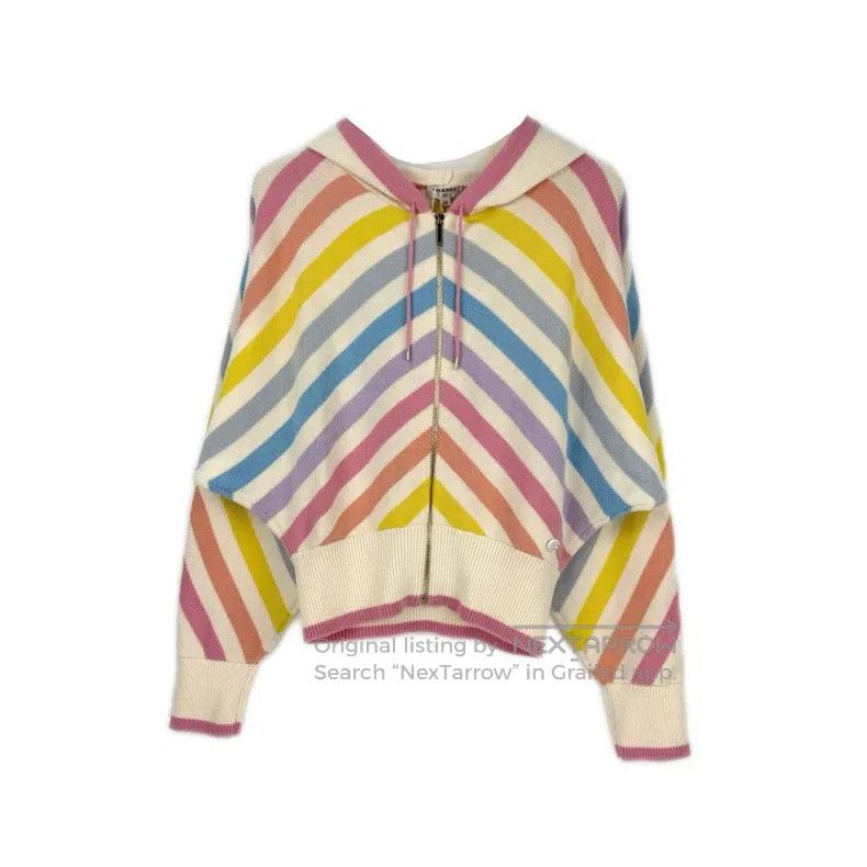Chanel Chanel Beige rainbow striped gold chain logo cashmere knit Size M / US 6-8 / IT 42-44 - 1 Thumbnail