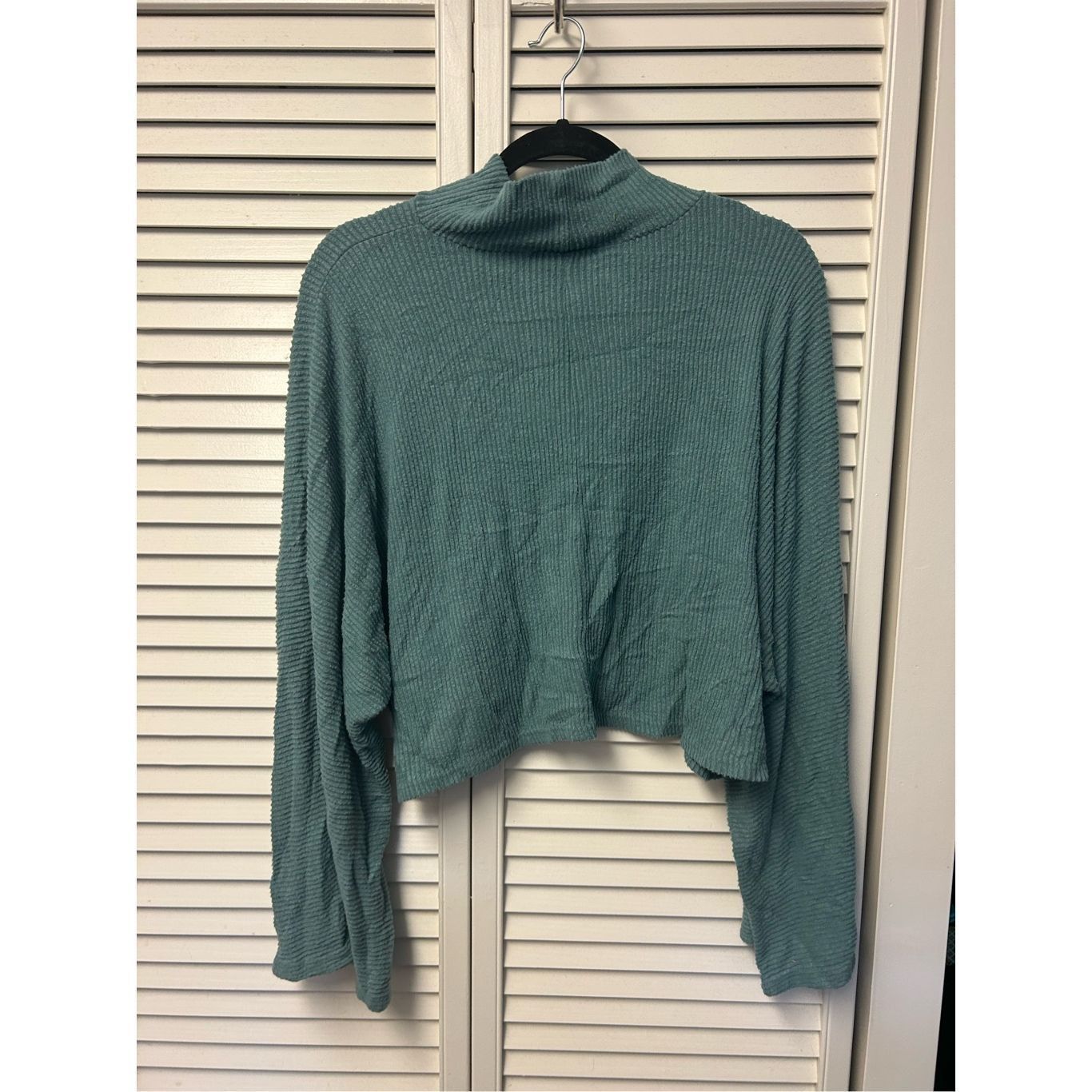Blush Blue Blush Teal Cropped Ribbed Turtleneck Sweater, Size Larg Size L / US 10 / IT 46 - 7 Thumbnail