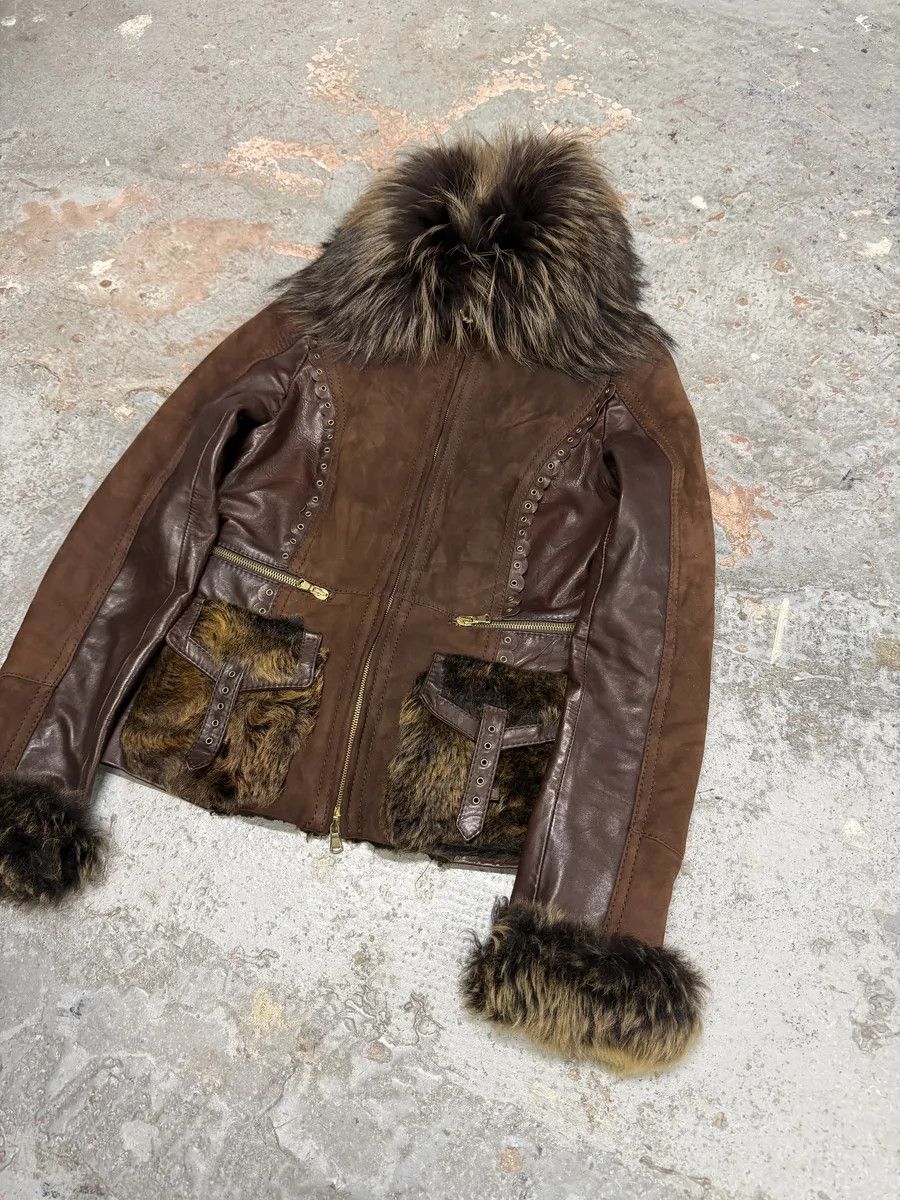 Roberto Cavalli 2000s Roberto Cavalli Brown Fur Leather Premium Jacket Size S / US 4 / IT 40 - 2 Thumbnail