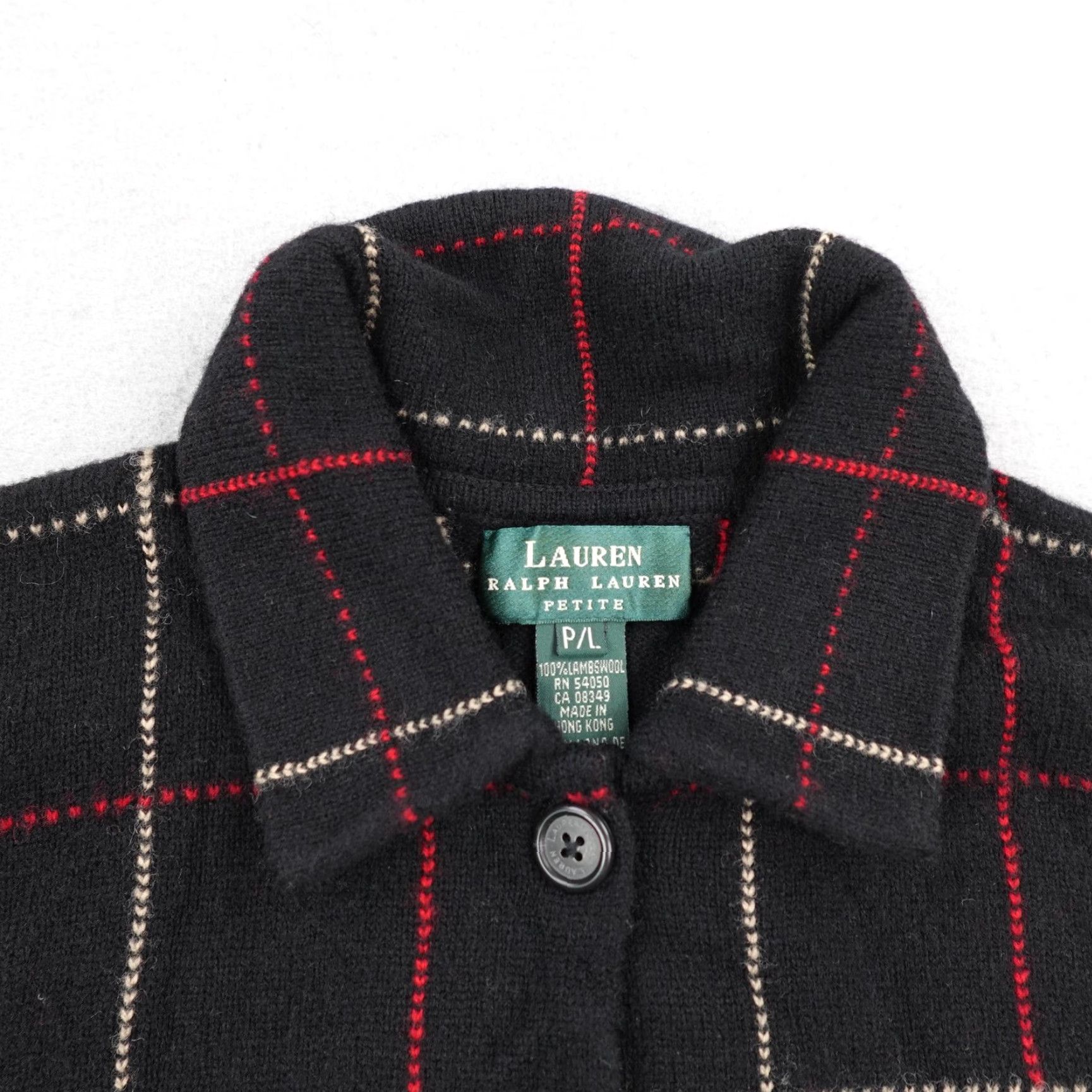 Ralph Lauren VINTAGE Lauren Ralph Lauren Cardigan Sweater Women's Large Black Plaid Lambswool 90s Knit Pocketed Buttoned Size L / US 10 / IT 46 - 2 Thumbnail