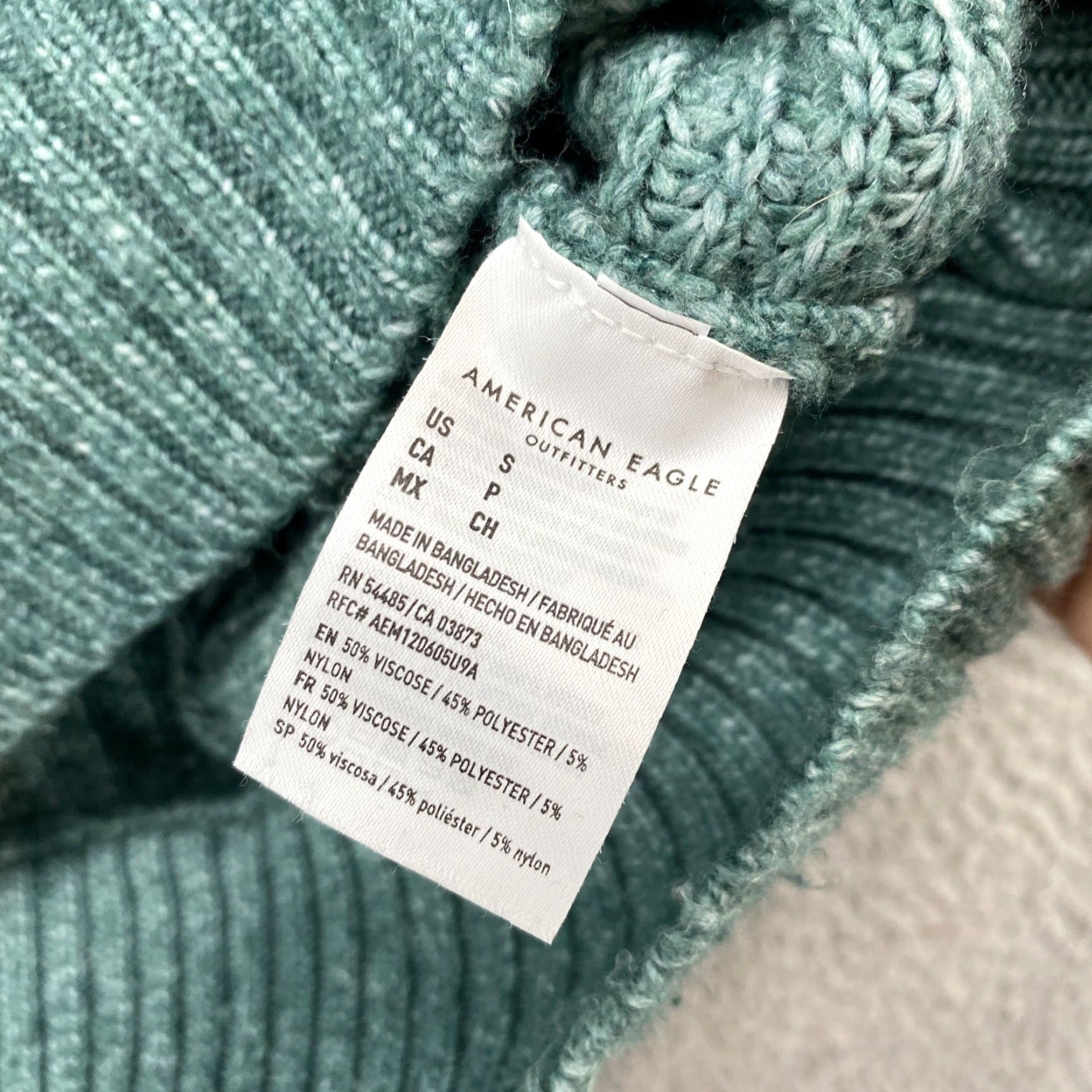 American Eagle Outfitters VINTAGE American Eagle Shirt Womens Small Green Ribbed Knit Turtleneck Oversized Sweater Size S / US 4 / IT 40 - 3 Thumbnail