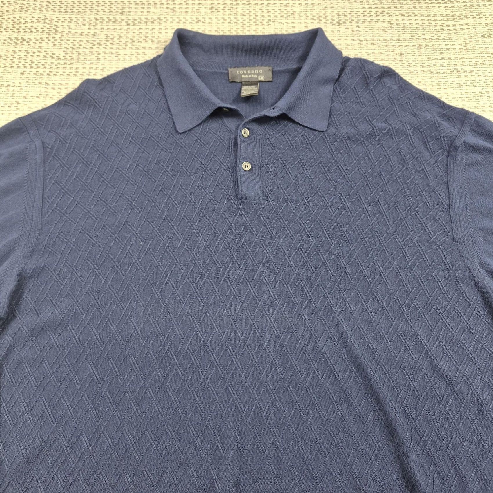 Vintage Toscano Mens 2XL Blue Argyle Knit Pullover Sweater Collared Cotton Rayon Made Italy Size US XXL / EU 58 / 5 - 4 Thumbnail